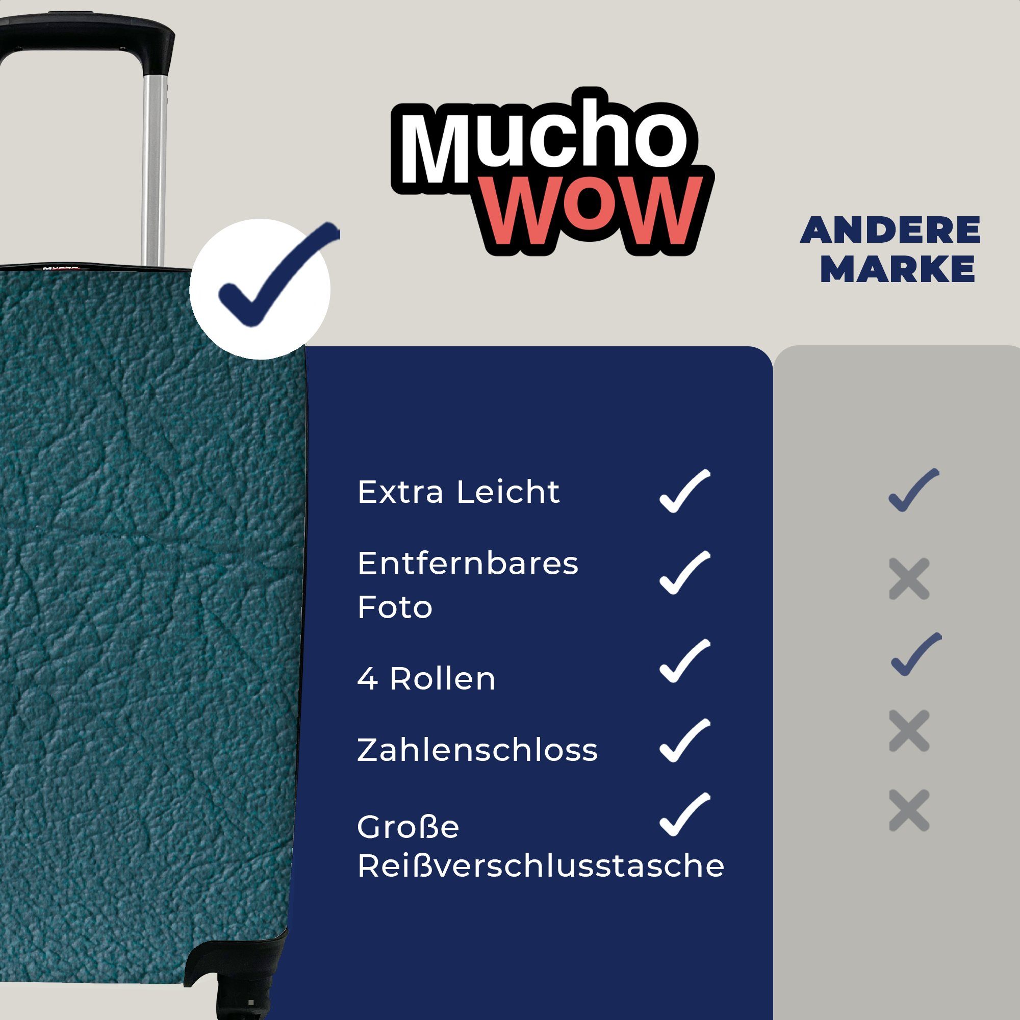 MuchoWow Handgepäckkoffer 4 - - Lederoptik Grün Leder - Ferien, Handgepäck für Reisetasche Blau, Reisekoffer Rollen, mit Trolley, rollen