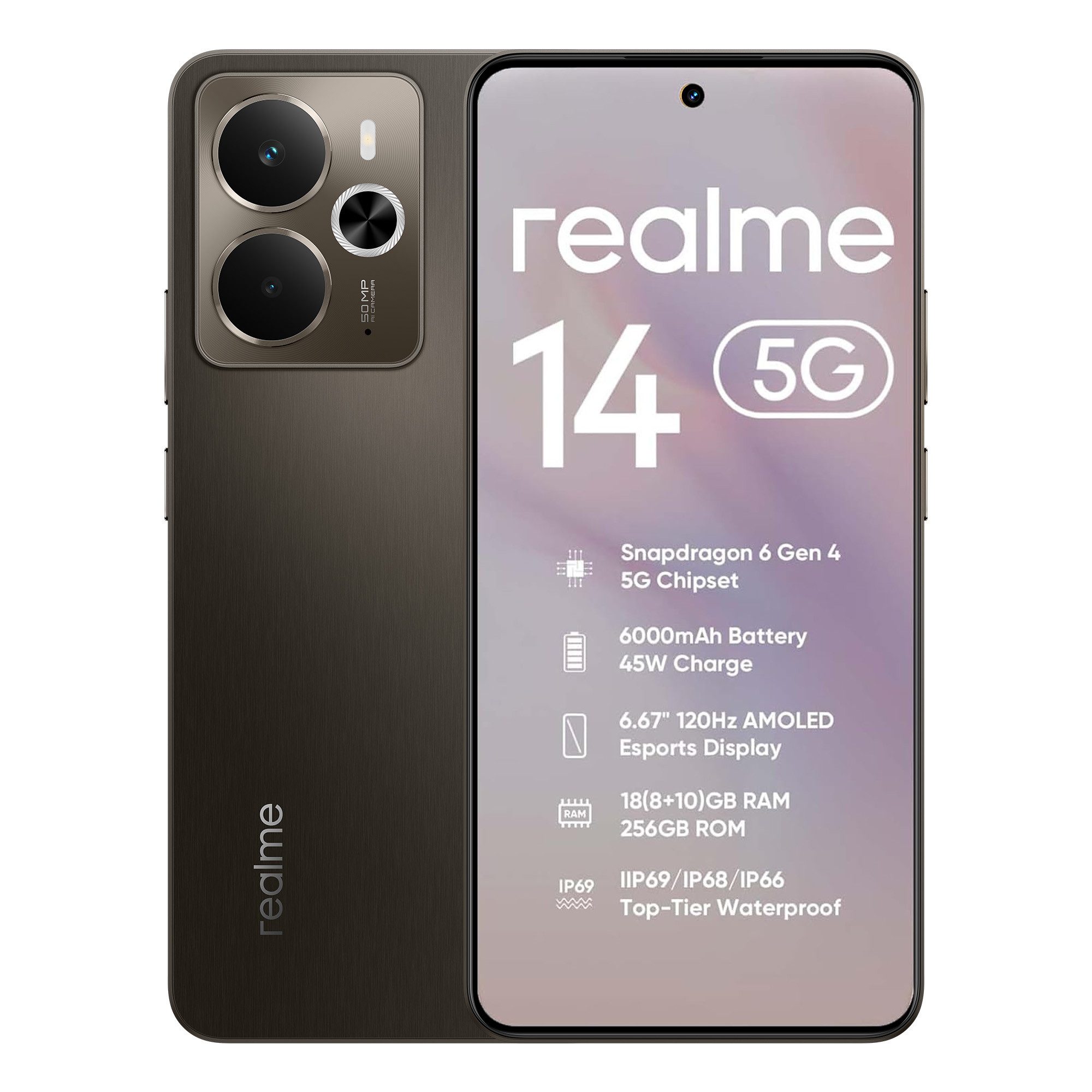 Realme 14 5G Smartphone, Snapdragon 6 Gen 4, 6.67” 120Hz, 8 GB RAM+256GB ROM Smartphone (6.67 Zoll, 256 GB Speicherplatz, 6000mAh Titan Akku & 45W Schnellladung,50MP OIS Kamera, IP69)