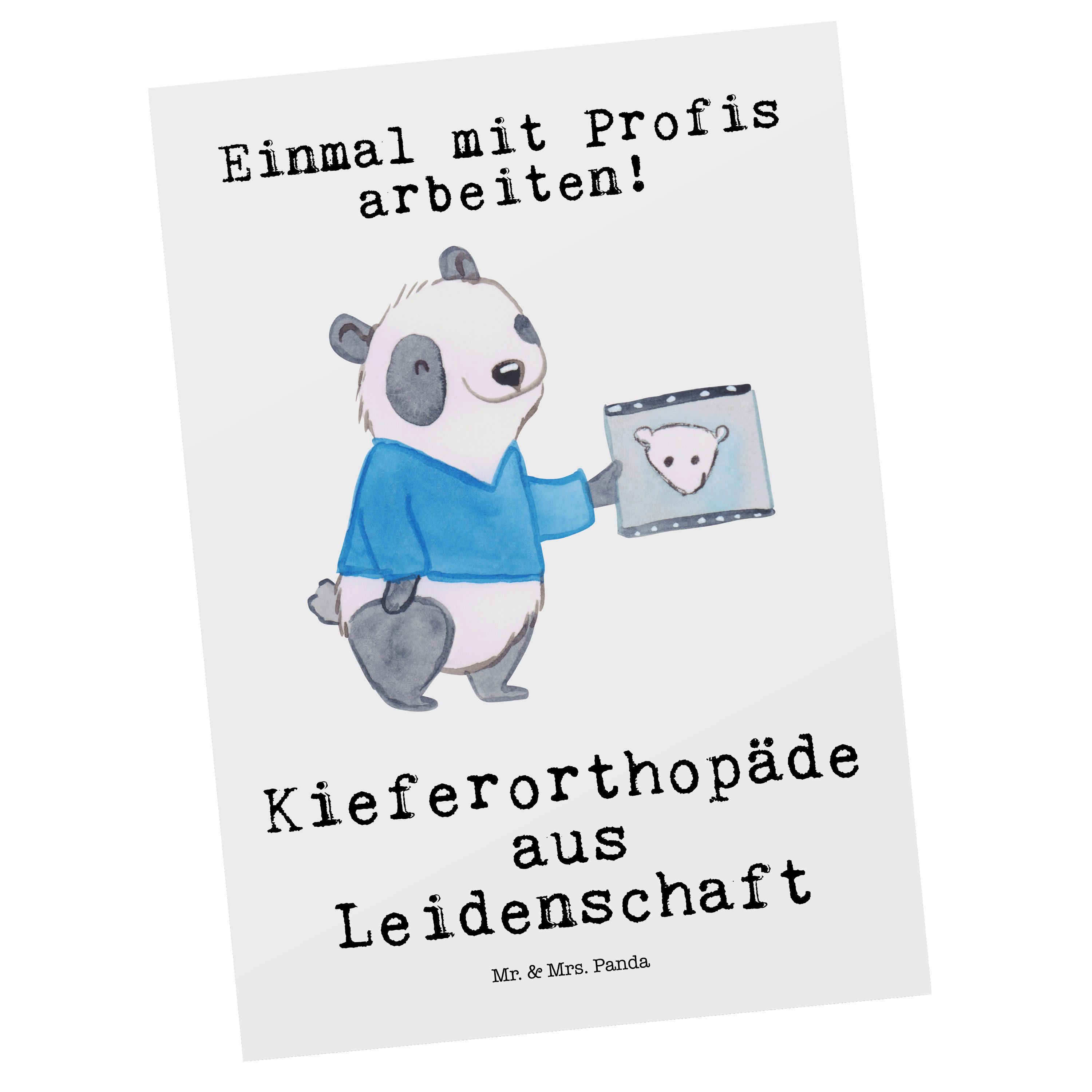 Mr. & Mrs. Panda Postkarte Mitarbeiter, Weiß - aus Leidenschaft Geschenk, Gruß Kieferorthopäde 