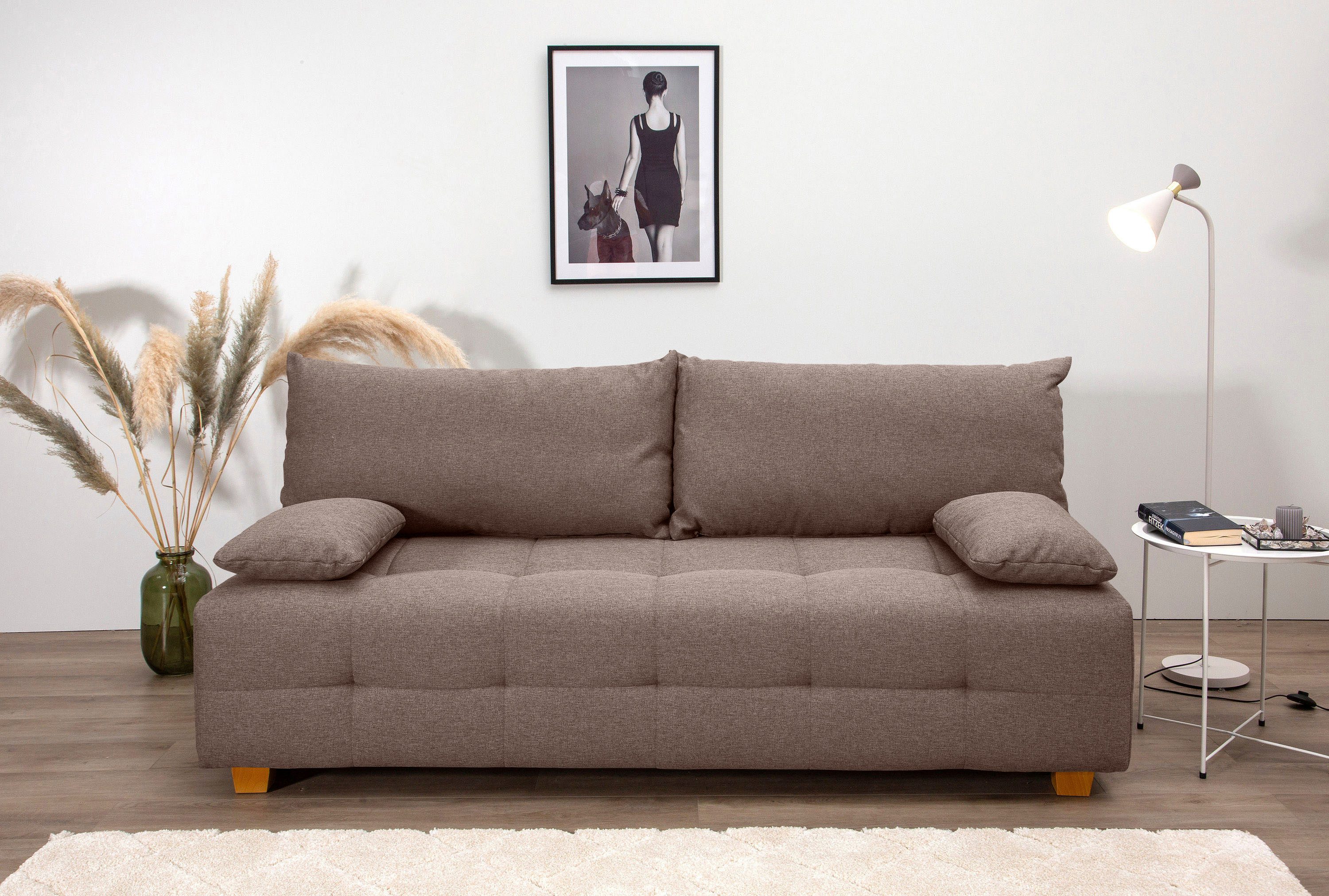 COLLECTION AB Schlafsofa Bella, B: 196 cm, Liegefl. 145x196 cm, mit Bettfunktion, Bettkasten & 2 Armlehnenkissen, Federkern