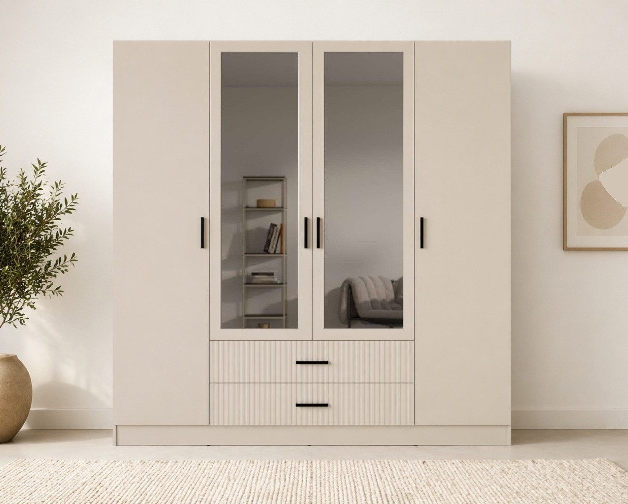 Kleiderschrank TERRIK, modern mit viel Stauraum & geriffelter Struktur, Spiegel