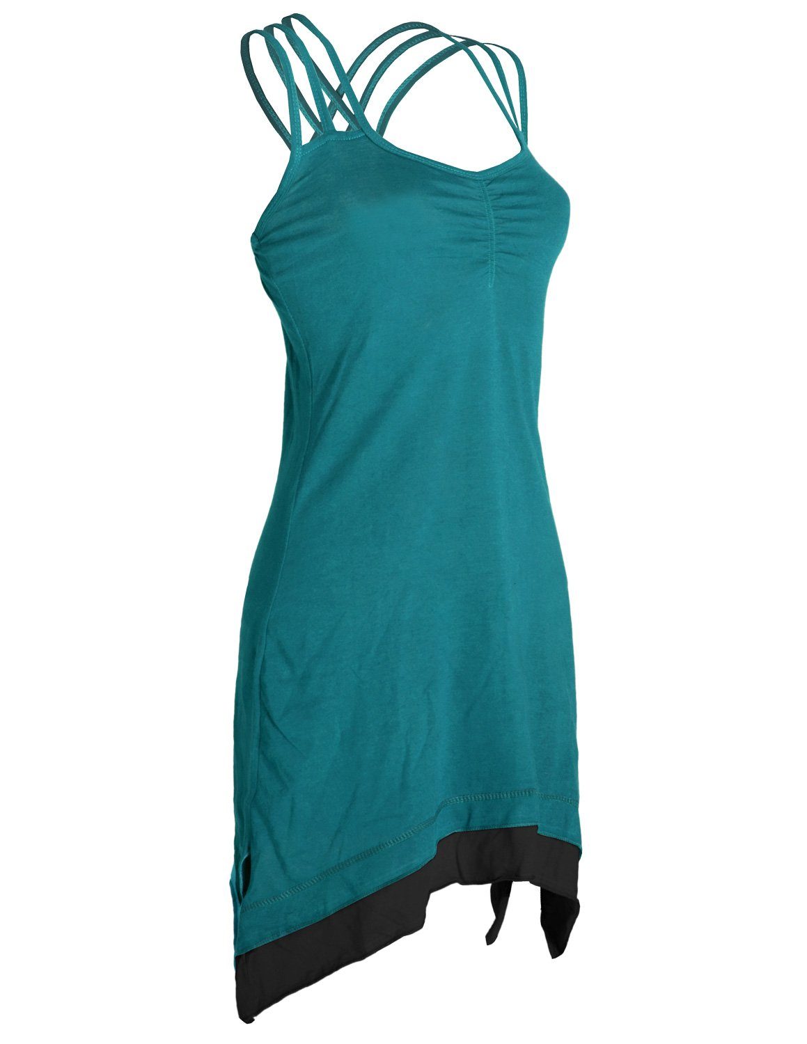 Vishes Sommerkleid mit Organic Zipfeln Lagenlook türkis Cotton Elfen, Style Boho Trägerkleid Hippie