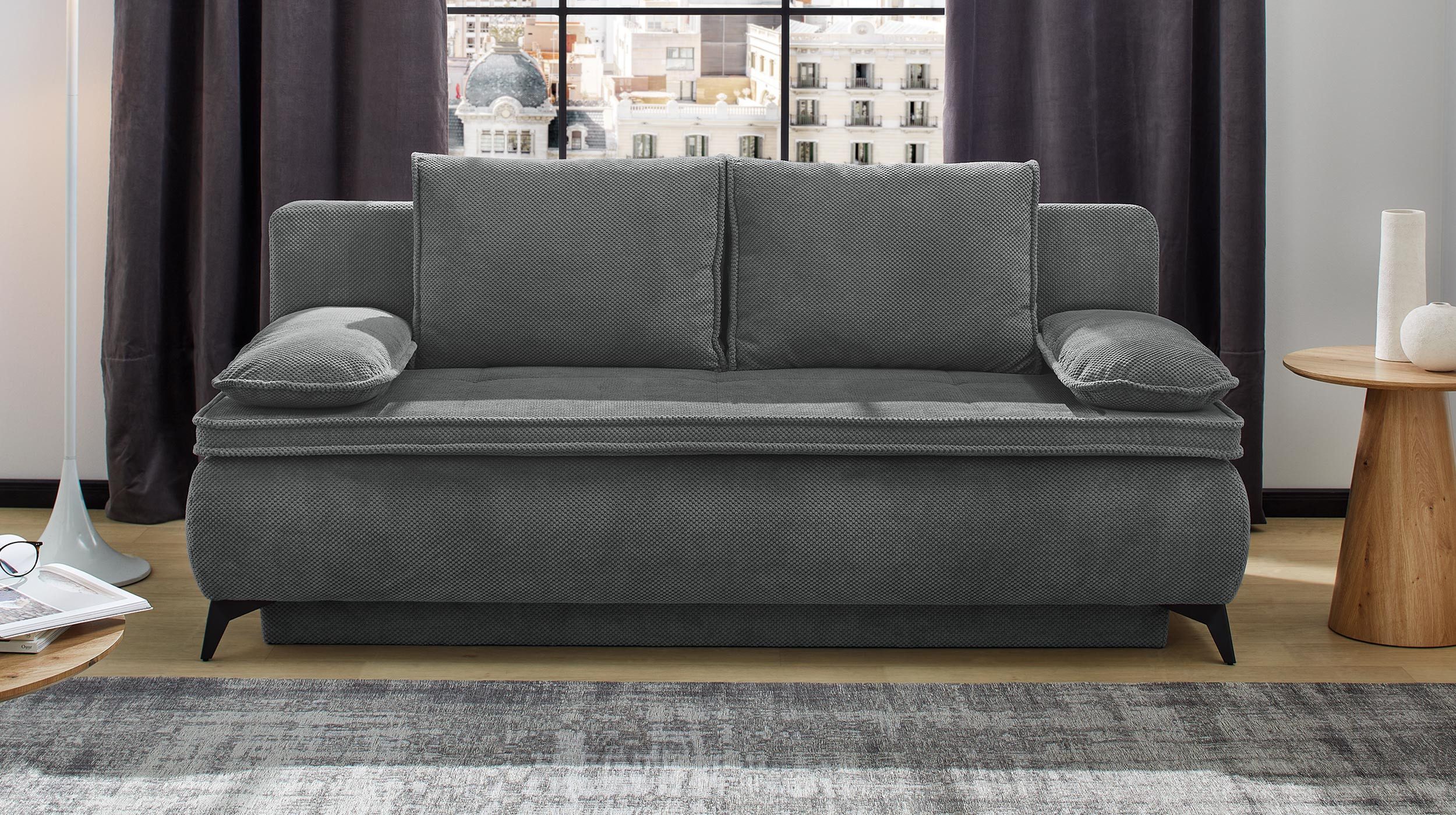 Massivart® Schlafsofa DREAMER 205 cm / Cord grau / Dauerschläfer / mit Bett günstig online kaufen