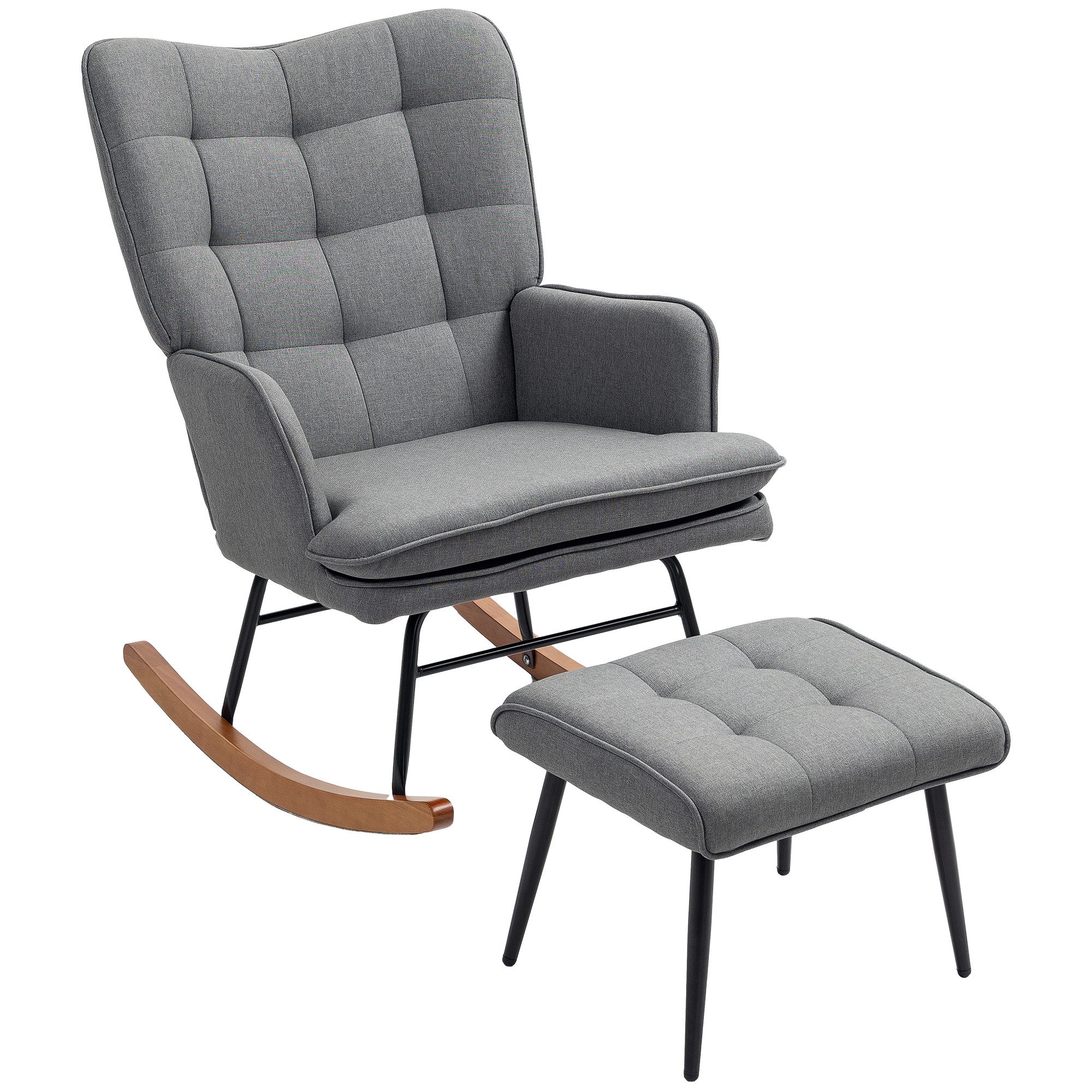 HOMCOM Schaukelsessel mit Hocker, Relaxsessel mit Leinenoptik (Armlehnsesse günstig online kaufen
