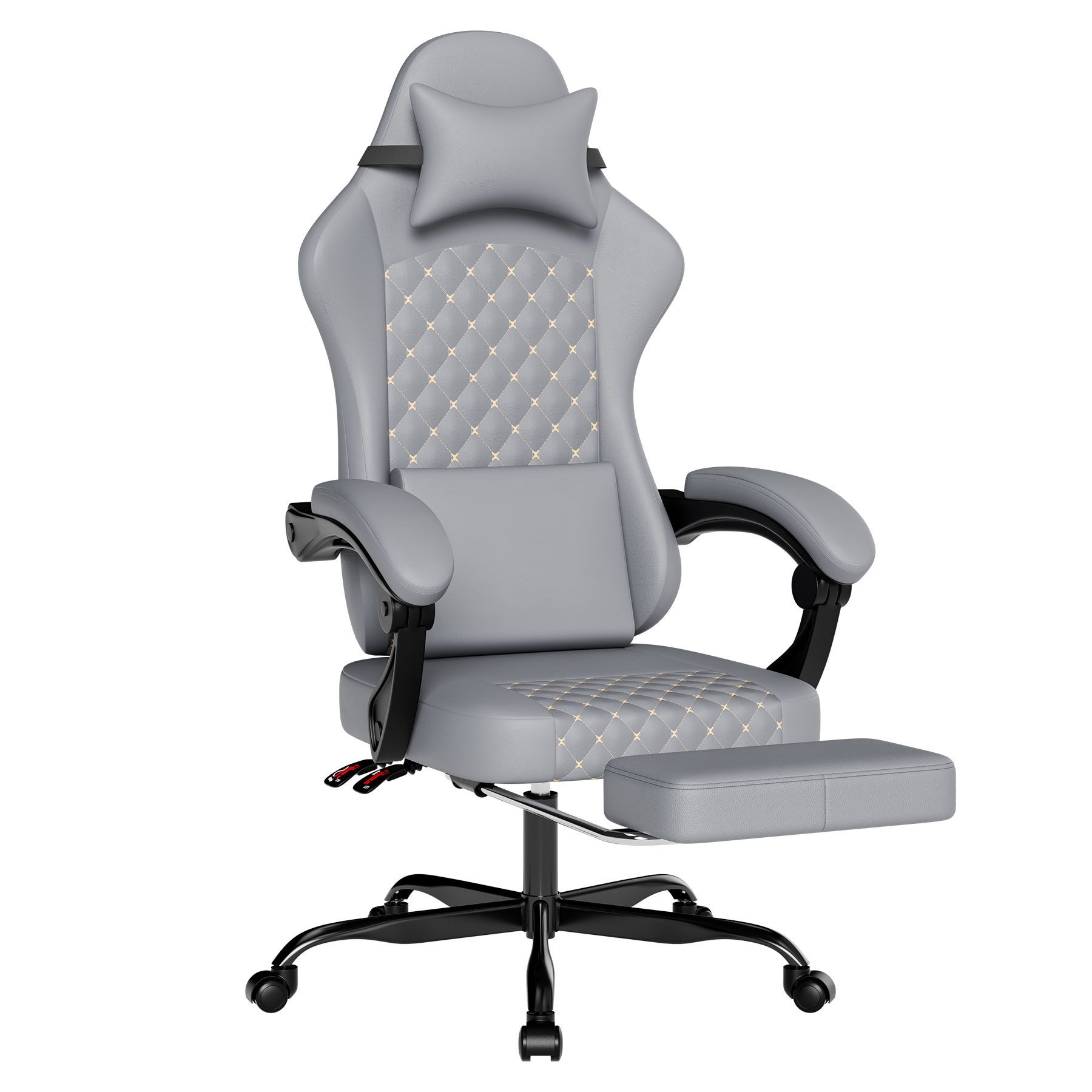 SeedWave Gaming-Stuhl PC Stuhl mit Rückenlehne 140° Neigbar, Fußstütze, Belastbar bis 160 kg, Ergonomisch mit Kopfstütze und Lendenstütze, 49cm Breites Sitzpolster