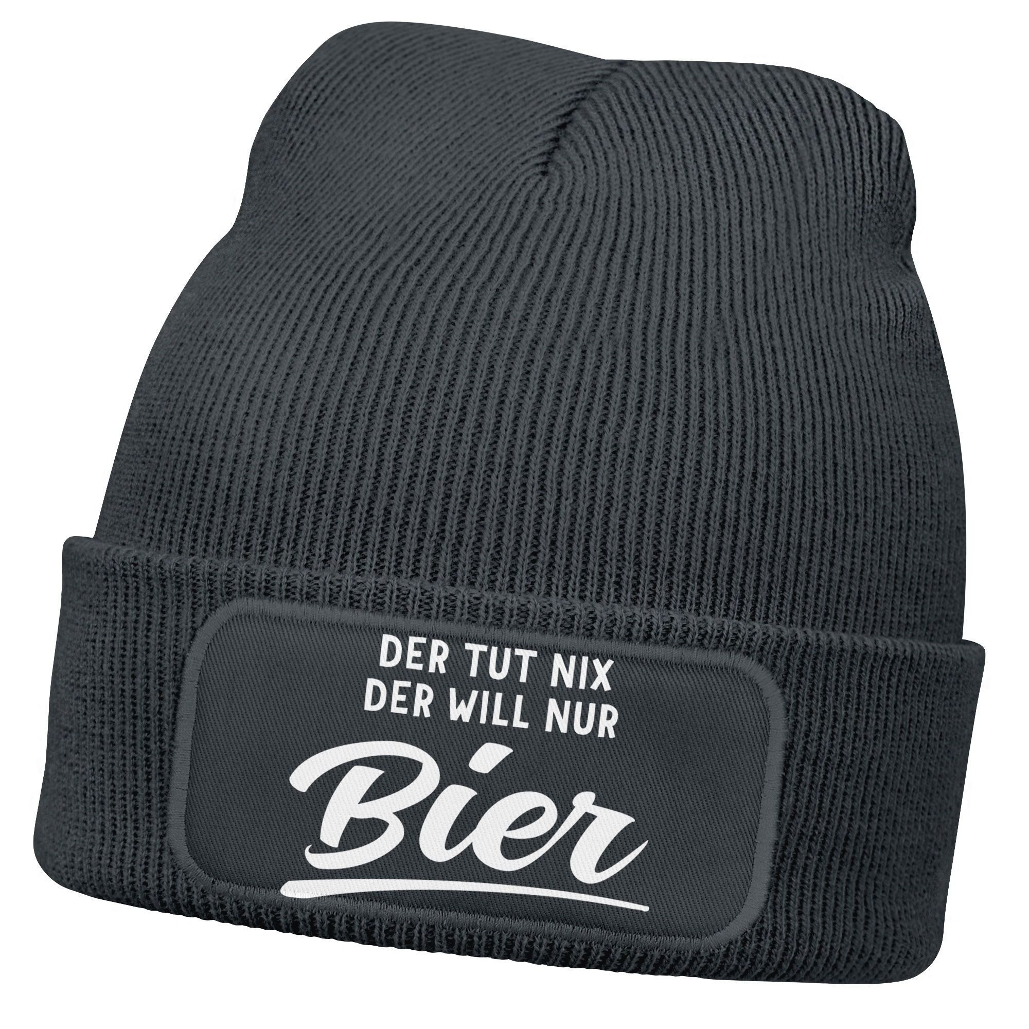 Strickmütze Herren Beanie mit Patch Lieblingsgetränk Party Strickmütze Spruch