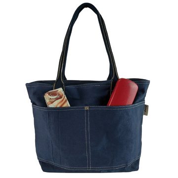 Domelo Shopper 52634 vegane Handtasche Schultertasche blau aus gewachstem Canvas, wasserabweisend, schlichte Optik, vegan, Upcycling Tasche aus gewachstem Canvas, wasserabweisend, DIN A4 geeignet