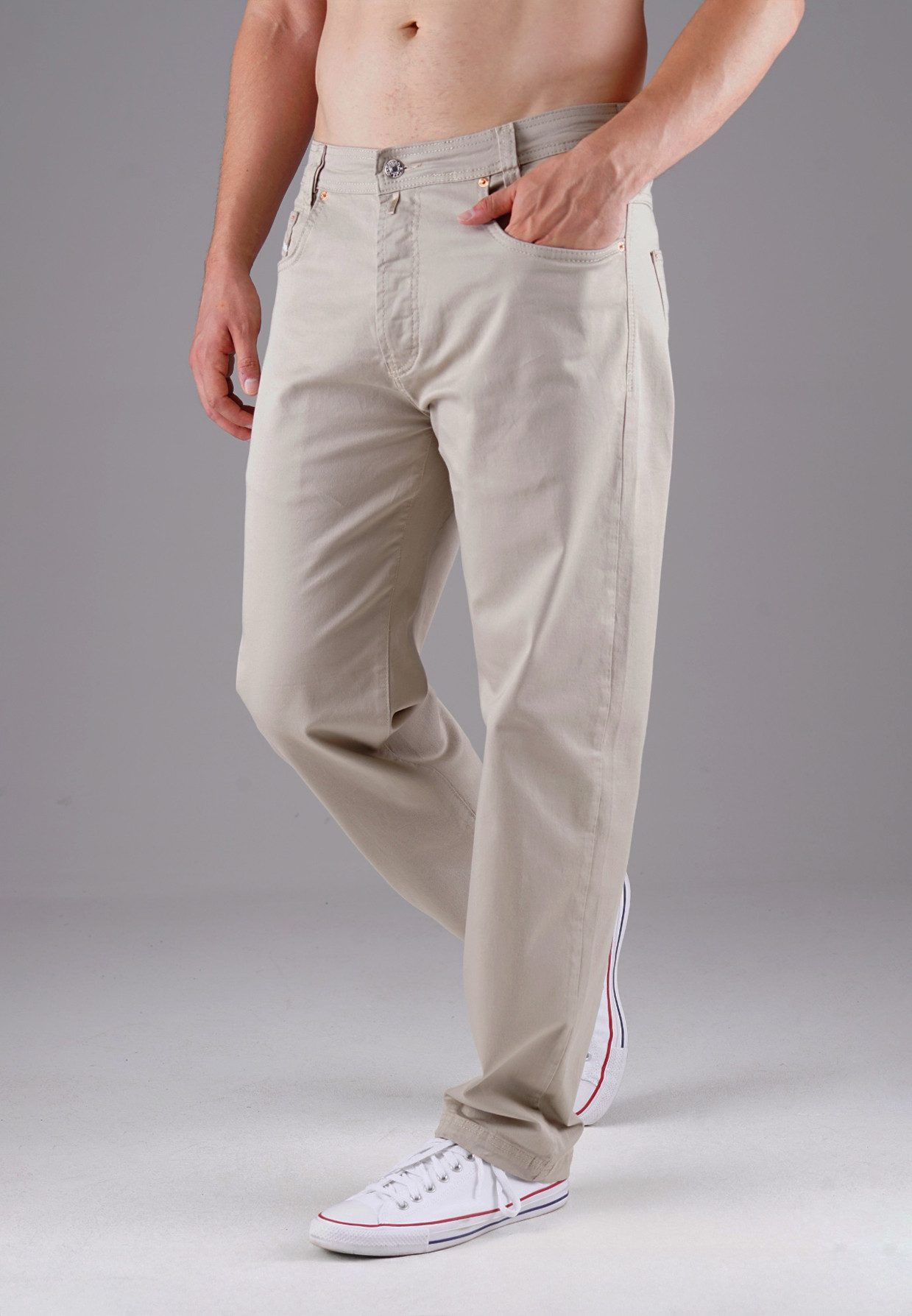 PICALDI Jeans 5-Pocket-Hose Stoffhose Zicco 472 Gabardine Glow Carrot Fit Beige Ecru (1-tlg) Sommerlicher Gabardine-Stoff