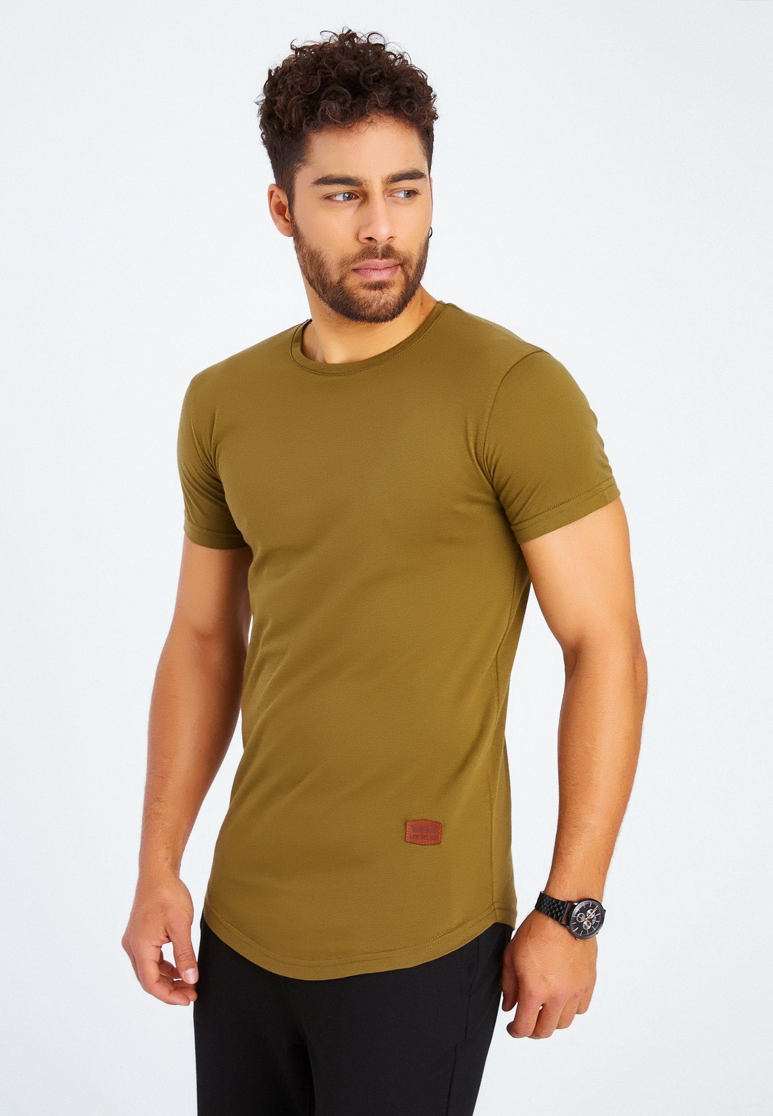 Leif Nelson T-Shirt Herren T-Shirt Rundhals khaki LN-8294