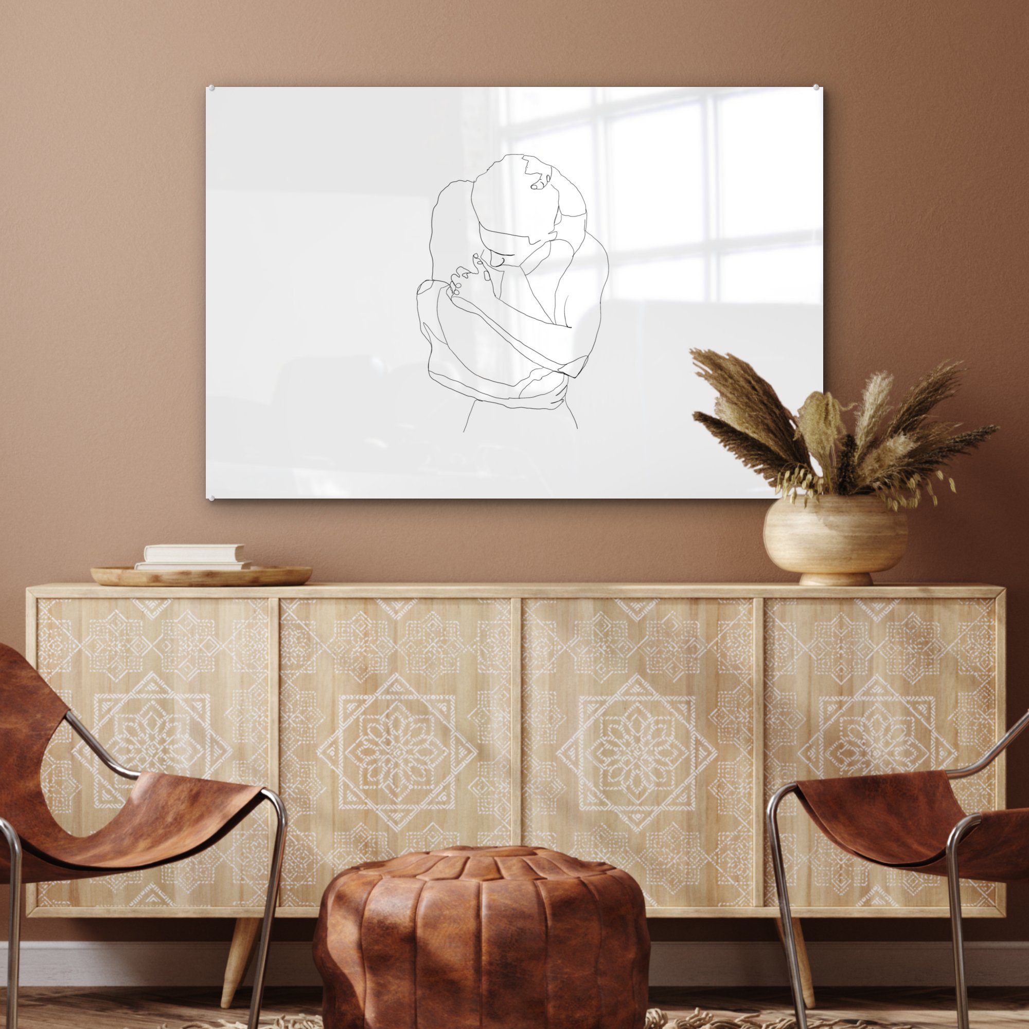 Umarmung, Acrylglasbild Wohnzimmer Beziehung - MuchoWow (1 & Acrylglasbilder Linienkunst Schlafzimmer - St),