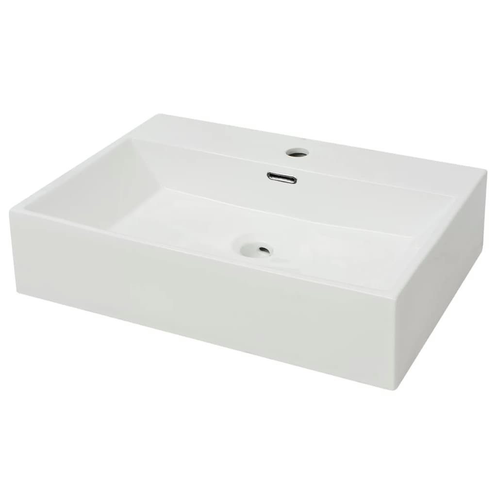 vidaXL Waschbecken 605 x 425 x 145 cm Waschbecken Badezimmer Aufsatzwaschbecken mit Hahnl
