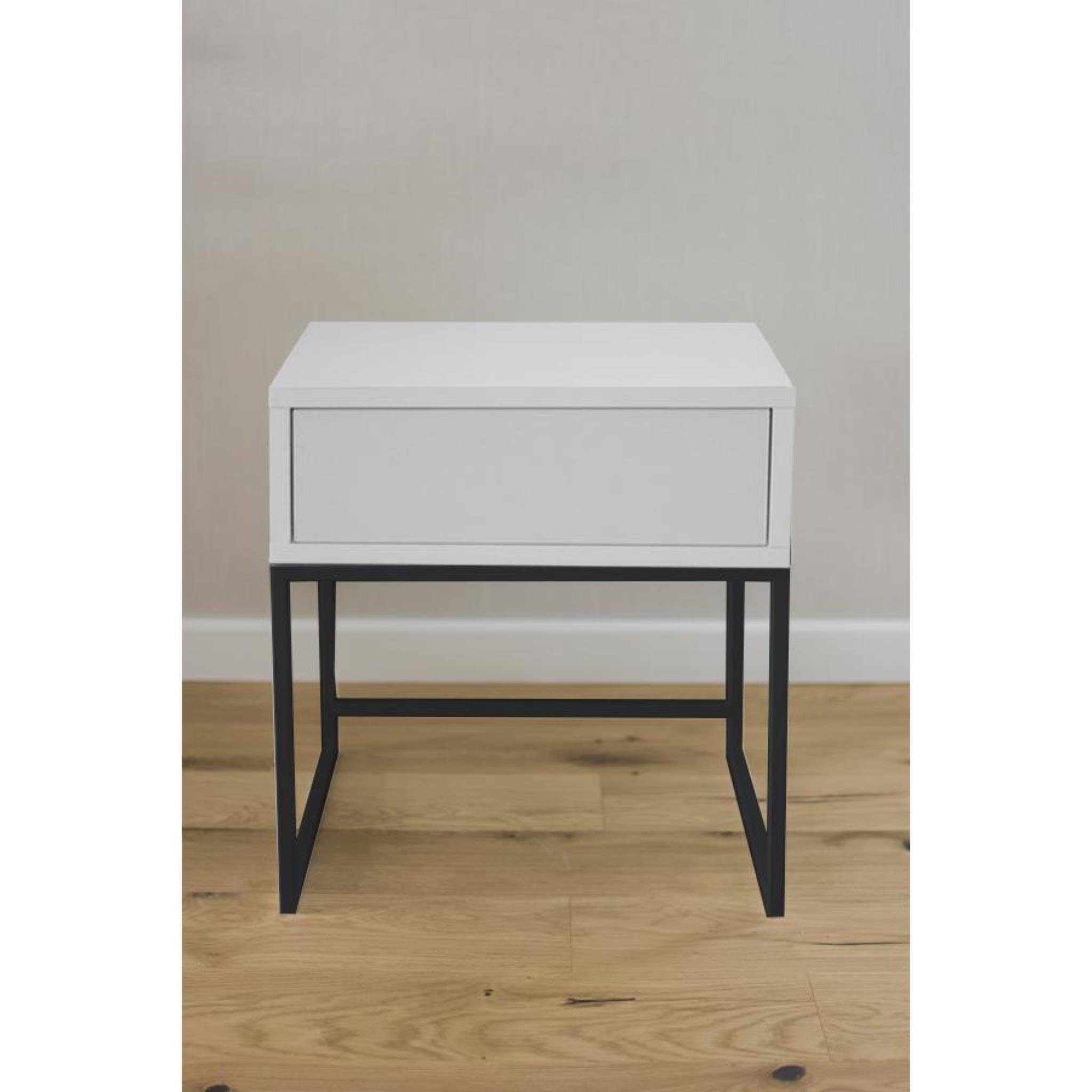 Beautysofa Nachttisch Kerry (Metallgestell, Holztischplatte), modernes Tisch mit Schublade 45x50x35 cm (BxHxT) Weiß | Schwarz