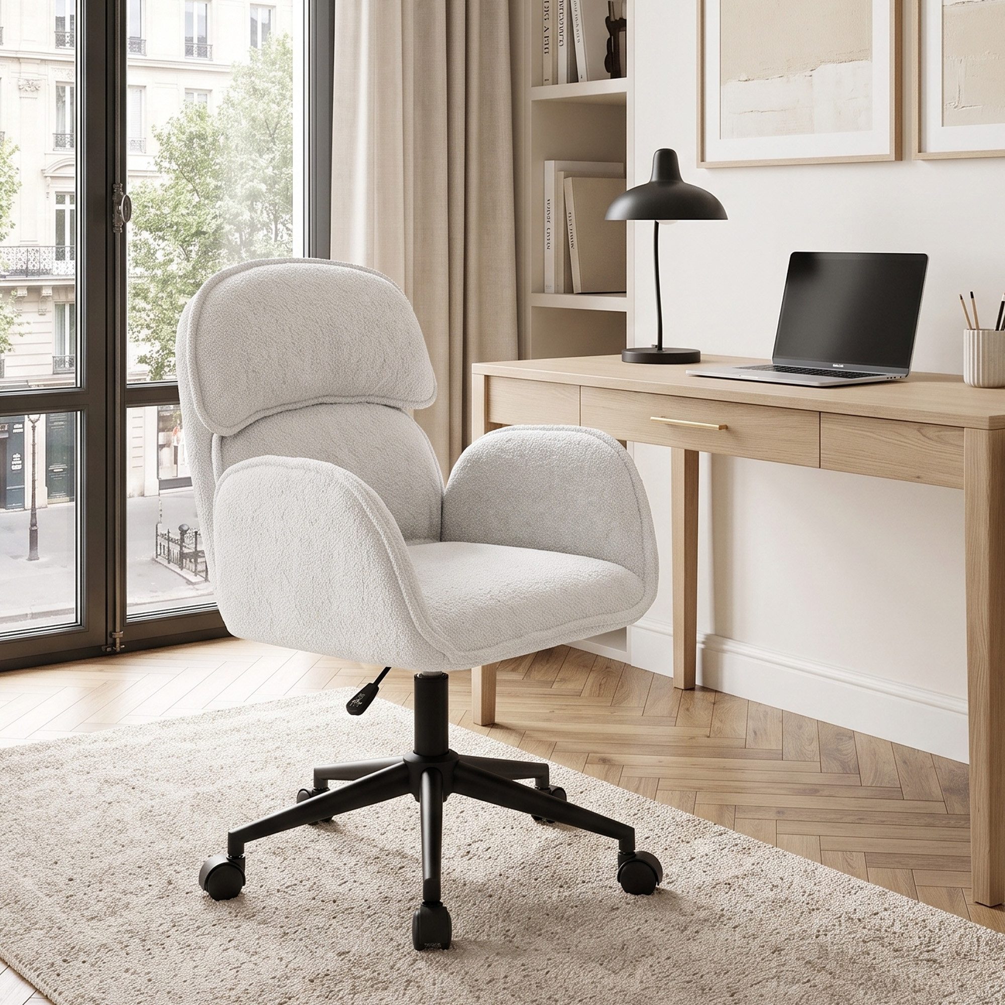 Duhome Bürostuhl (9-283), 360° Bürostuhl aus Teddysamt mit Doppelrückenlehne