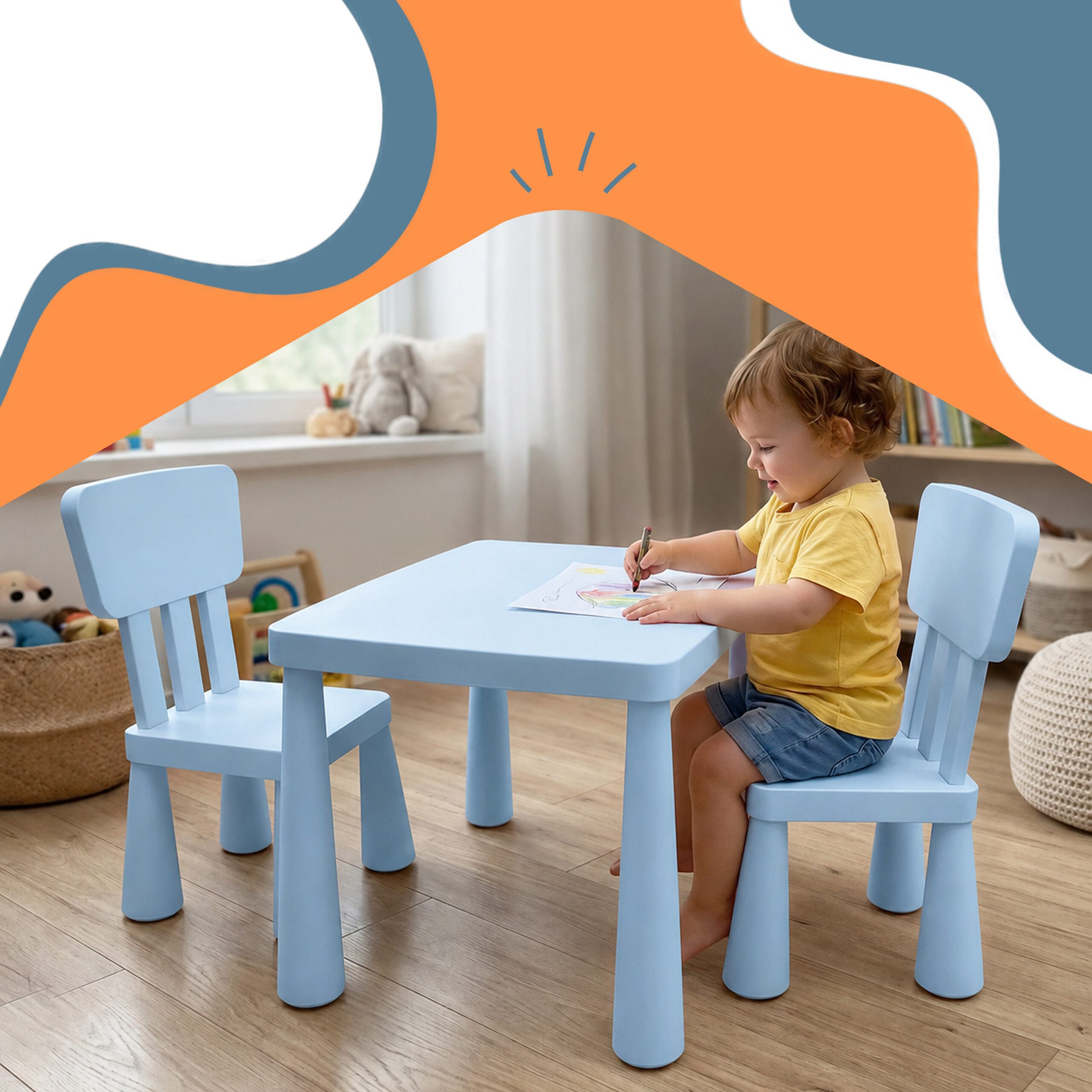 relaxdays Kindersitzgruppe 3-teilige Kindersitzgruppe, blau