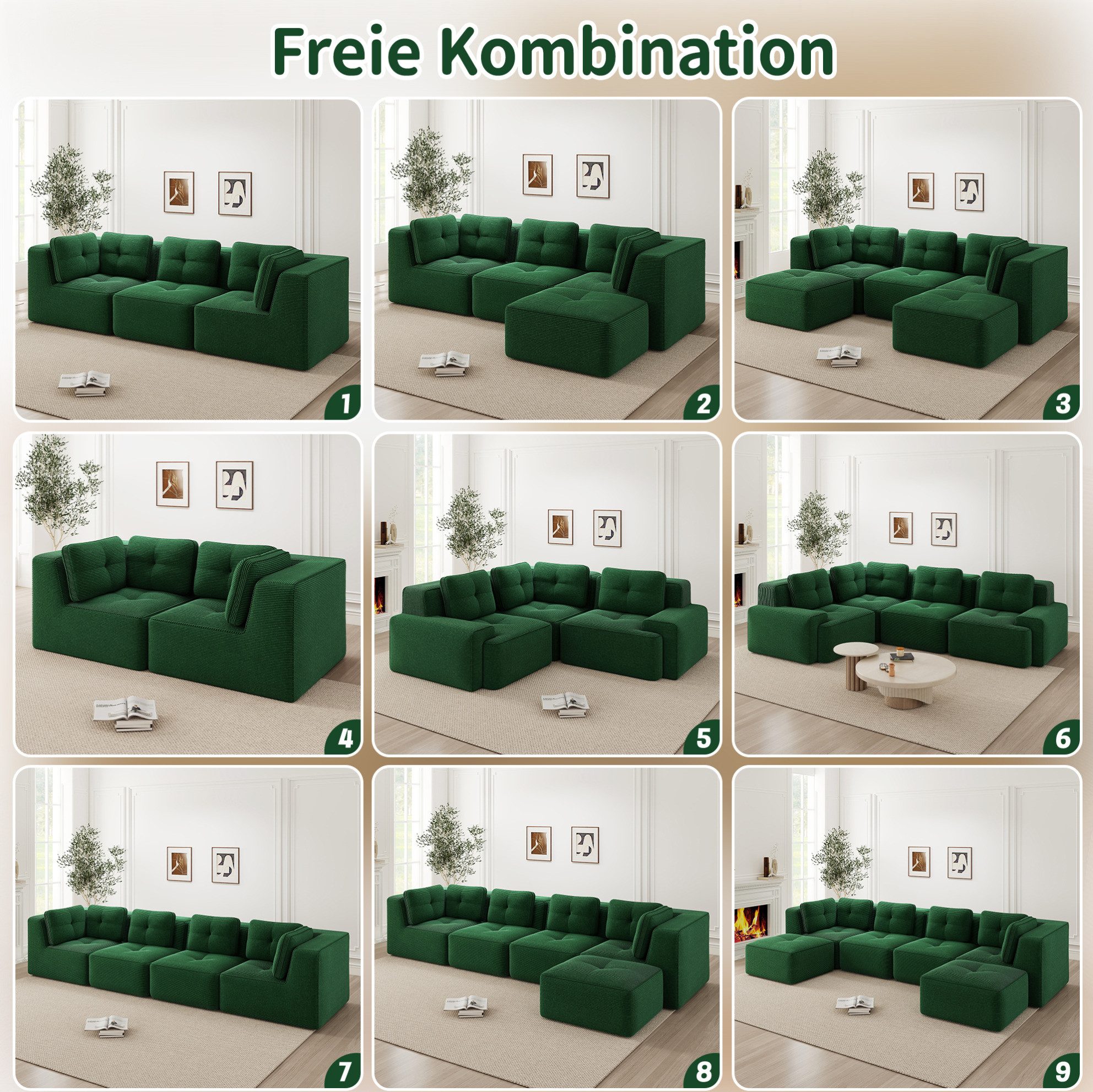 MODFU Loungesofa Rahmenloses Cord-Cloud-Sofa, mit 32D-Hochdichteschaum, tiefem Sitzkomfort und rutschfester Basis für modernen Wohnkomfort 1 Teile
