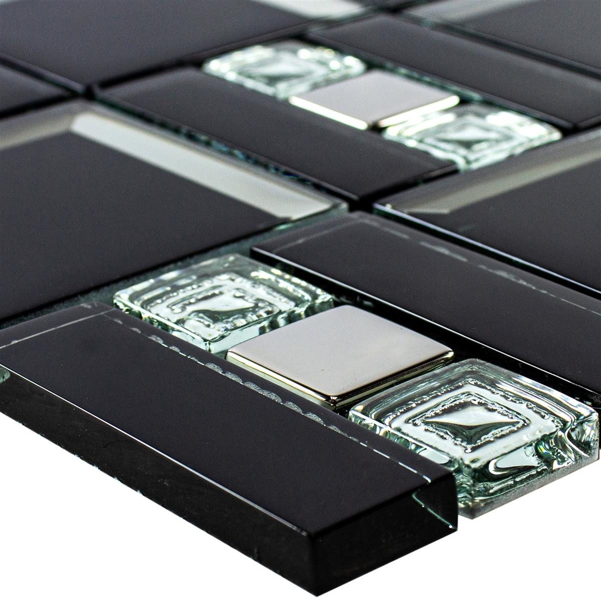 Mosafil Mosaikfliesen Glasmosaik Fliesen Magical, Glas 30.000x30.000, schwarz-silber, Verlegefertig auf ein Netz geklebt - Wasserfest