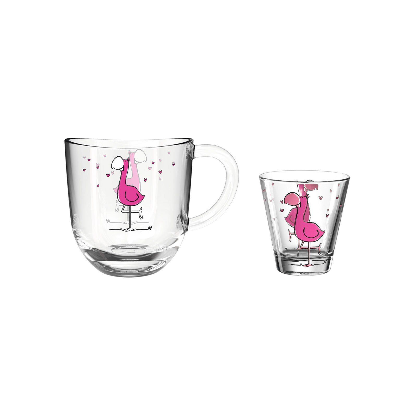 LEONARDO Kinderbecher Bambini Kindertasse und Trinkglas 2er Set, Glas Flamingo