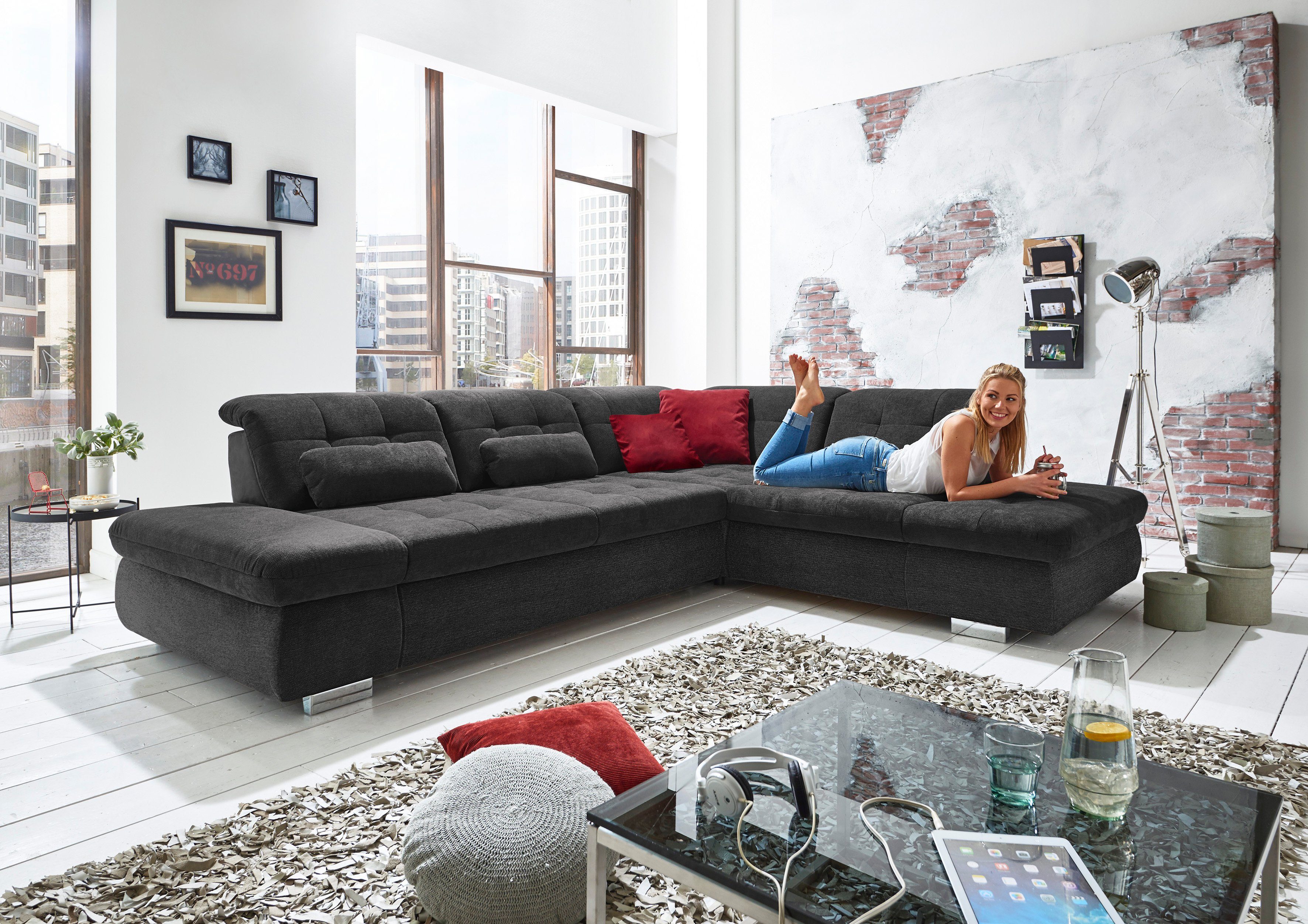 wahlweise black | | Sitztiefen- Belle Belle MP-IN17004, Kopfteilverstellung PlanBar black Belle black Bettfunktion, mit Ecksofa Die und