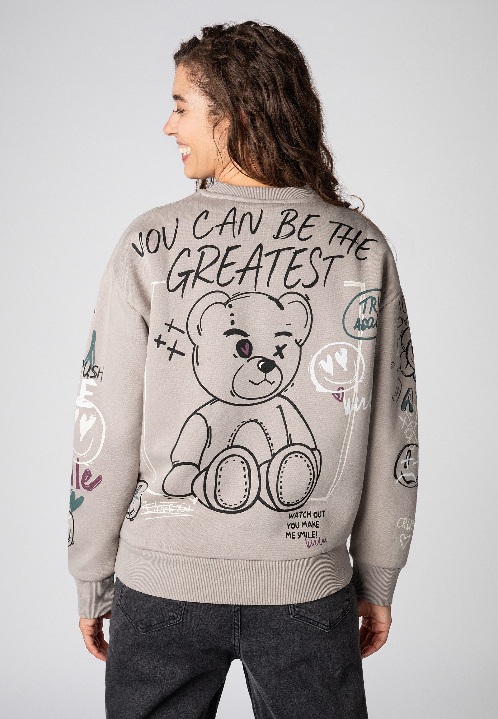 SUBLEVEL Sweatshirt Damen Pullover langarm im Alloverprint Sweater, Sweatpullover