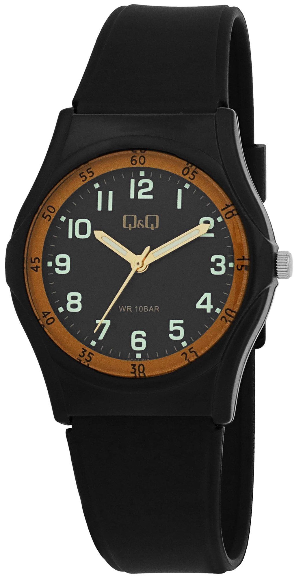 Q&Q Quarzuhr VQ04J012Y Herrenuhr mit Silikonarmband, 10 BAR, schwarz