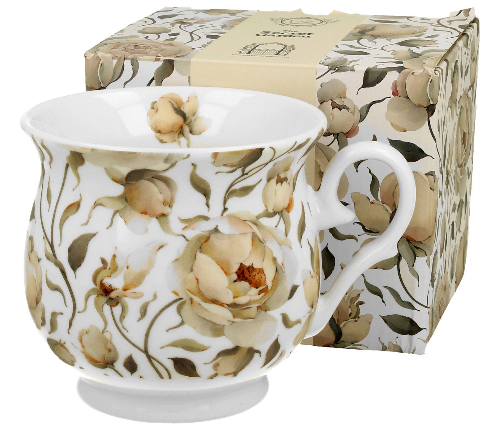 Duo-Gift Tasse Vintage Duo Tasse mit Fuß Englische Rose weiß 460 ml, Vintage Duo Tasse mit Fuß Englische Rose weiß 460 ml