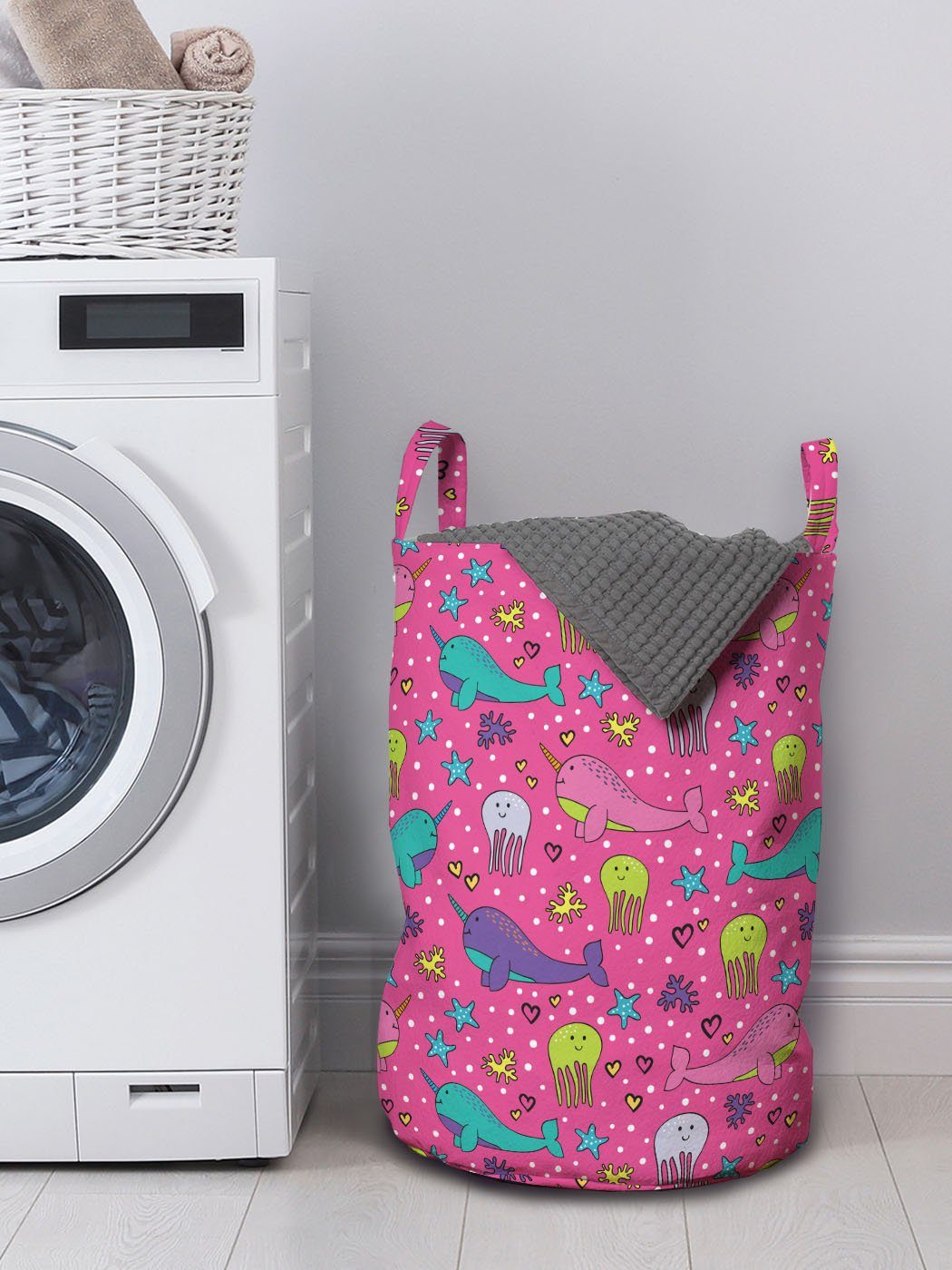 Quallen-Spaß Waschsalons, Abakuhaus Griffen Kindergarten für Narwhal Kordelzugverschluss Wäschekorb mit und Wäschesäckchen