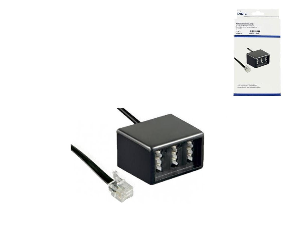 DINIC TAE Verteiler, 3x TAE N/F/F Buchse auf RJ11/RJ45 Stecker (6P4... Telefonkabel