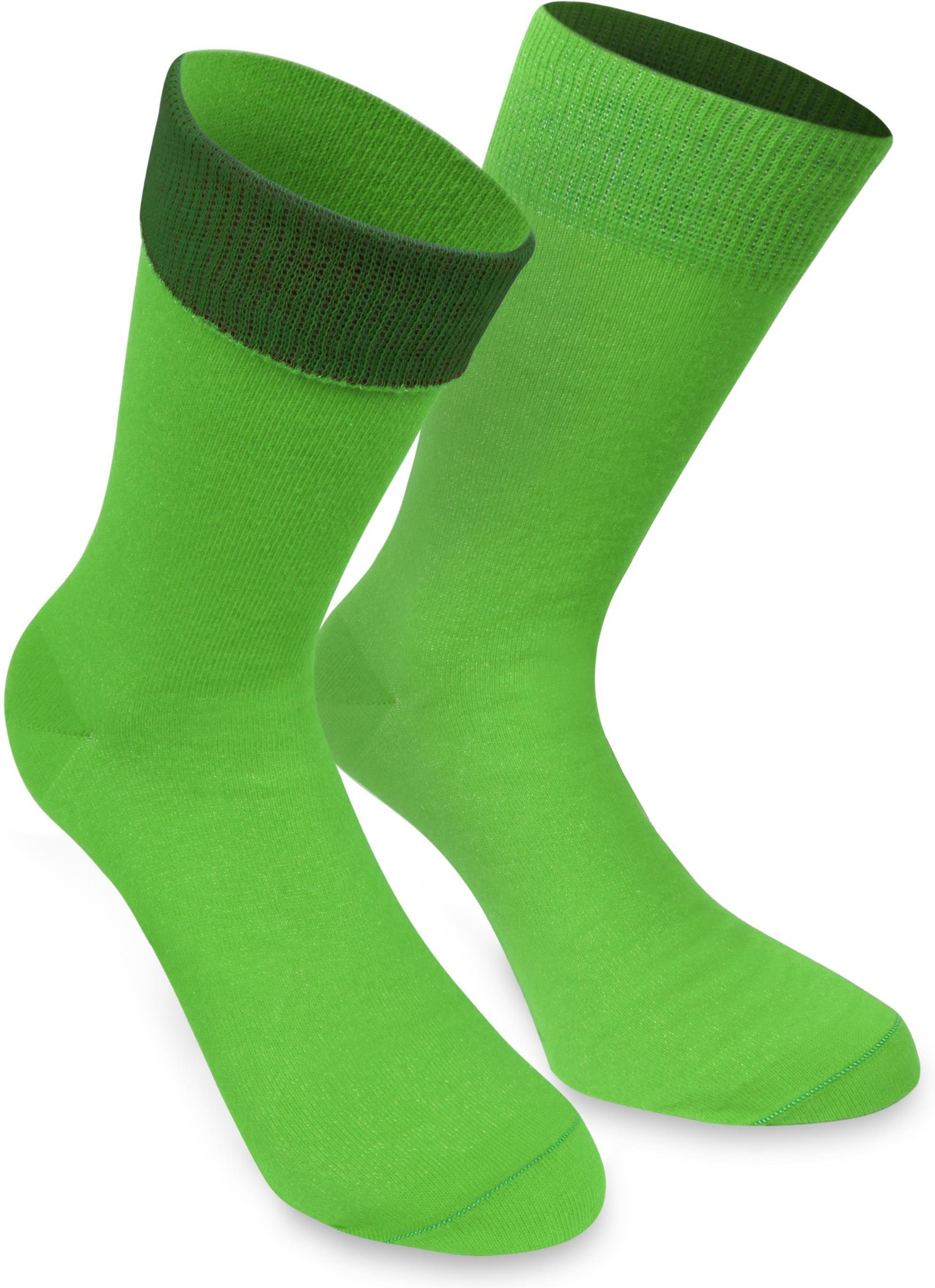 Socken Paar (1 normani Bund abgesetzter Paar) 1 farbig Apfelgrün/Moosgrün Bi-Color Basicsocken