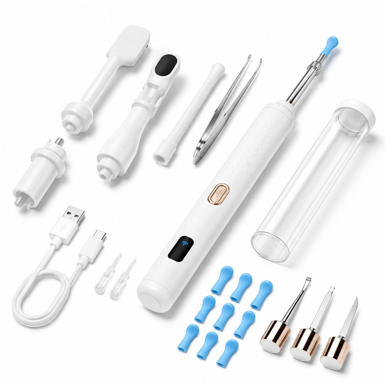 Fyrove Ohrenreiniger Kabelloser visueller Ohrreiniger mit Kamera für Heim-Ohrpflege, Spar-Set 1-tlg., Ohrenreiniger mit Otoskop, Set mit Pinzette & Dropper, 1080P HD WiFi mit Pinzette für Erwachsene für Kinder für Baby