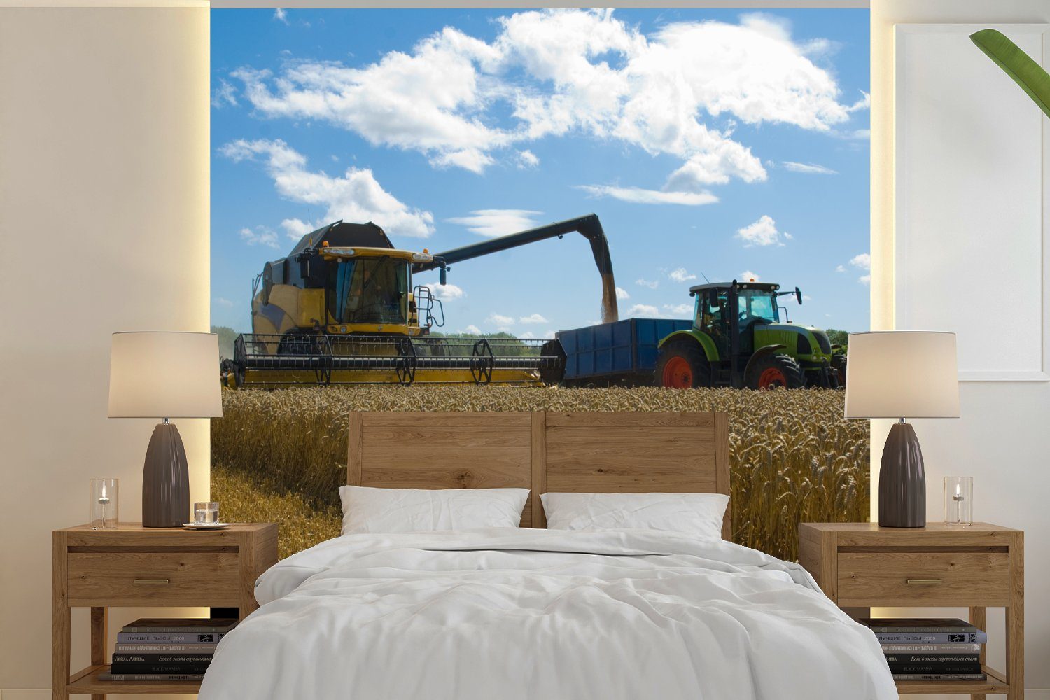 MuchoWow Fototapete Traktor - Bauernhof - Landleben - Ernte - Getreide, Matt, bedruckt, (4 St), Vliestapete für Wohnzimmer Schlafzimmer Küche, Fototapete