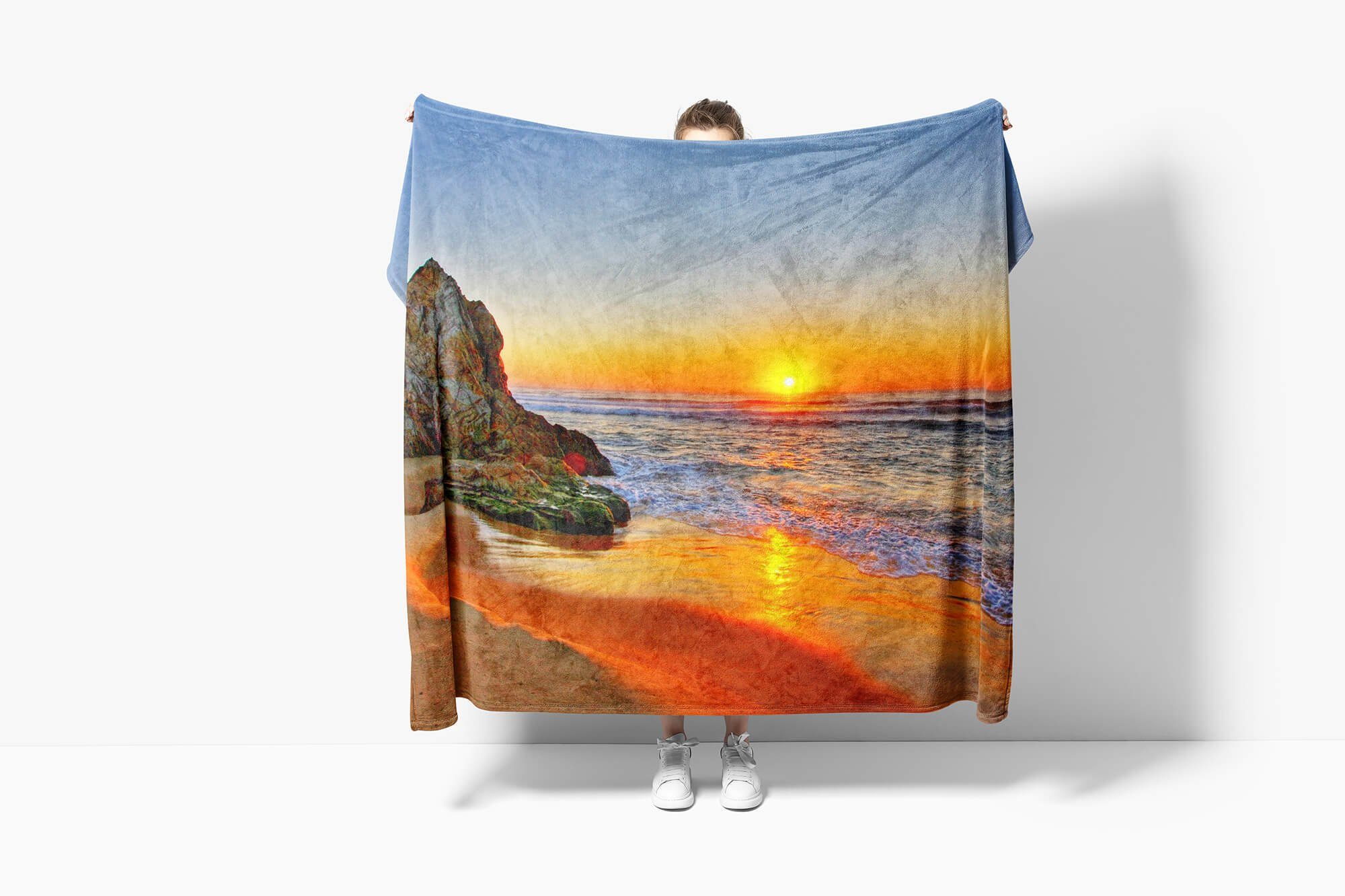 (1-St), Sinus Strand Fotomotiv Handtuch Kuscheldecke Handtuch Art mit Baumwolle-Polyester-Mix Strandhandtuch Handtücher Saunatuch Sonnen, Meer