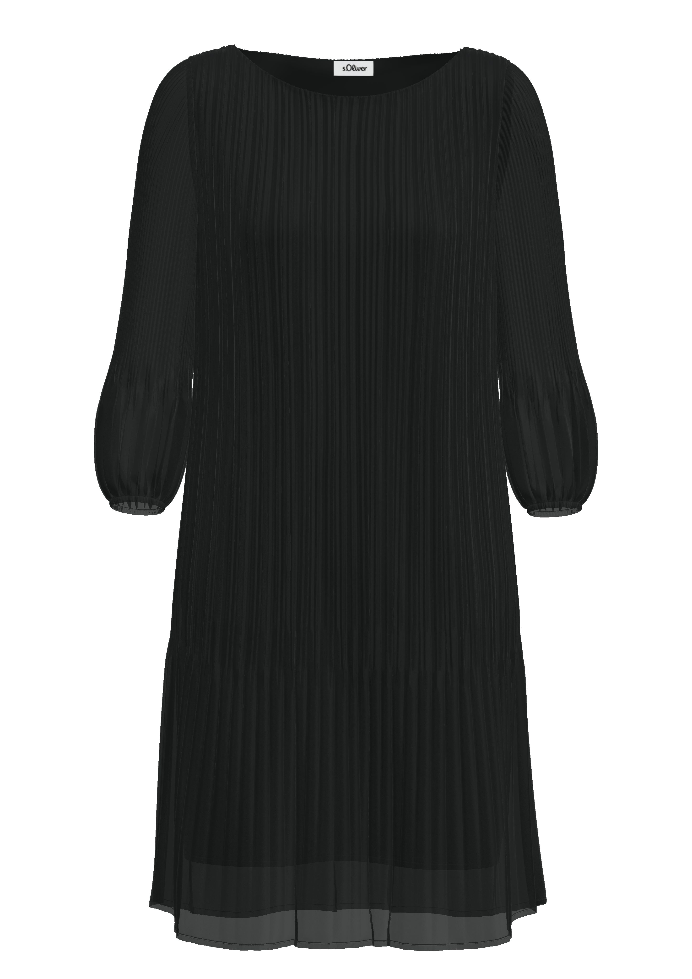 s.Oliver BLACK LABEL Plisseekleid halbtransparent mit U-Boot-Ausschnitt