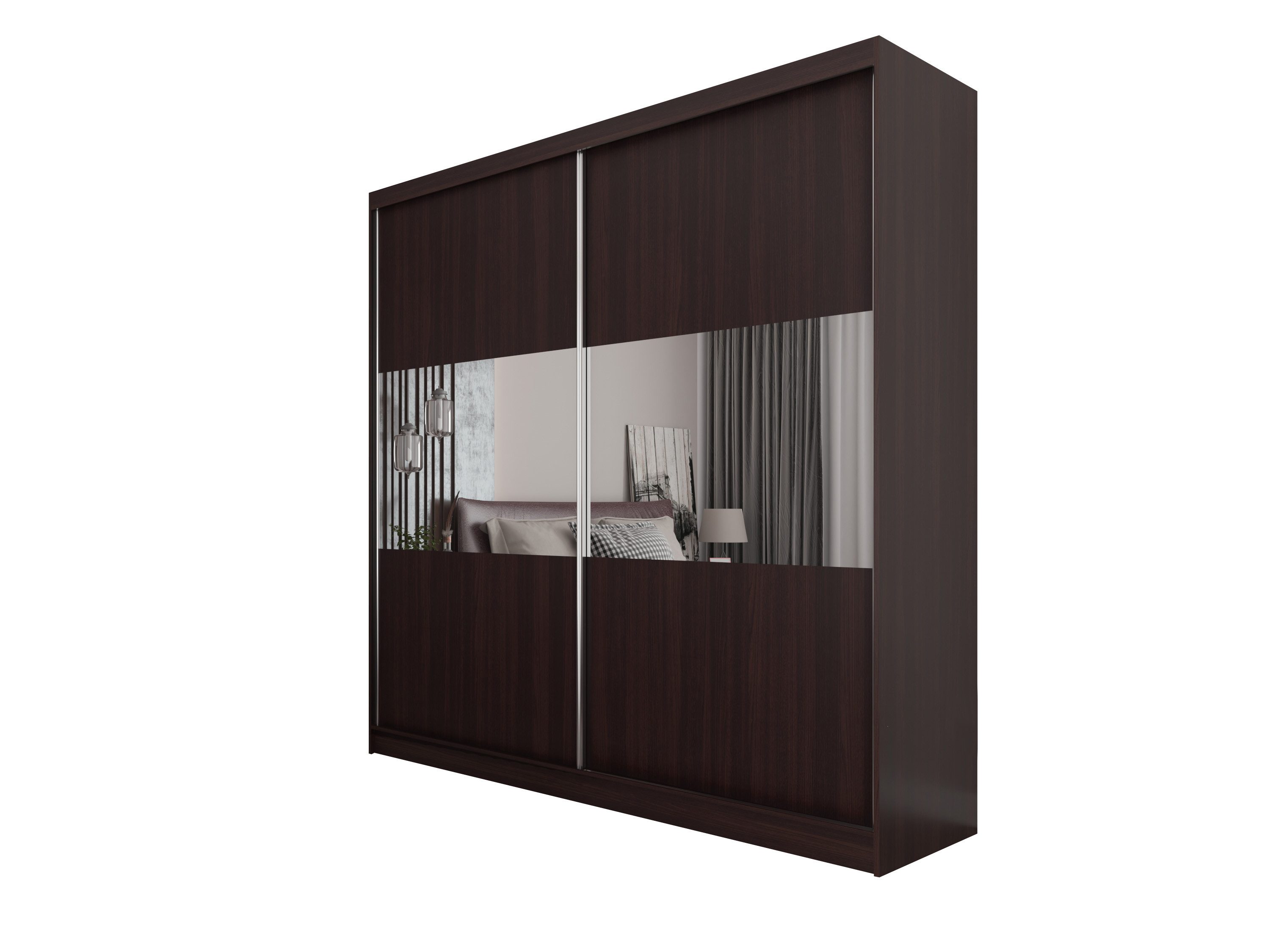 Masseno Schwebetürenschrank ROSALIA 200 cm Kleiderschrank mit Spiegel 2 Türen Wenge