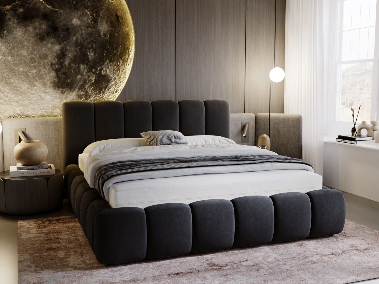 GrainGold Polsterbett Cloud (Set, Polsterbett, Kopfteil, Lattenrost), mit hohe Kopfteil, mit Lattenrost, für das Schlafzimmer, Elegant Stil