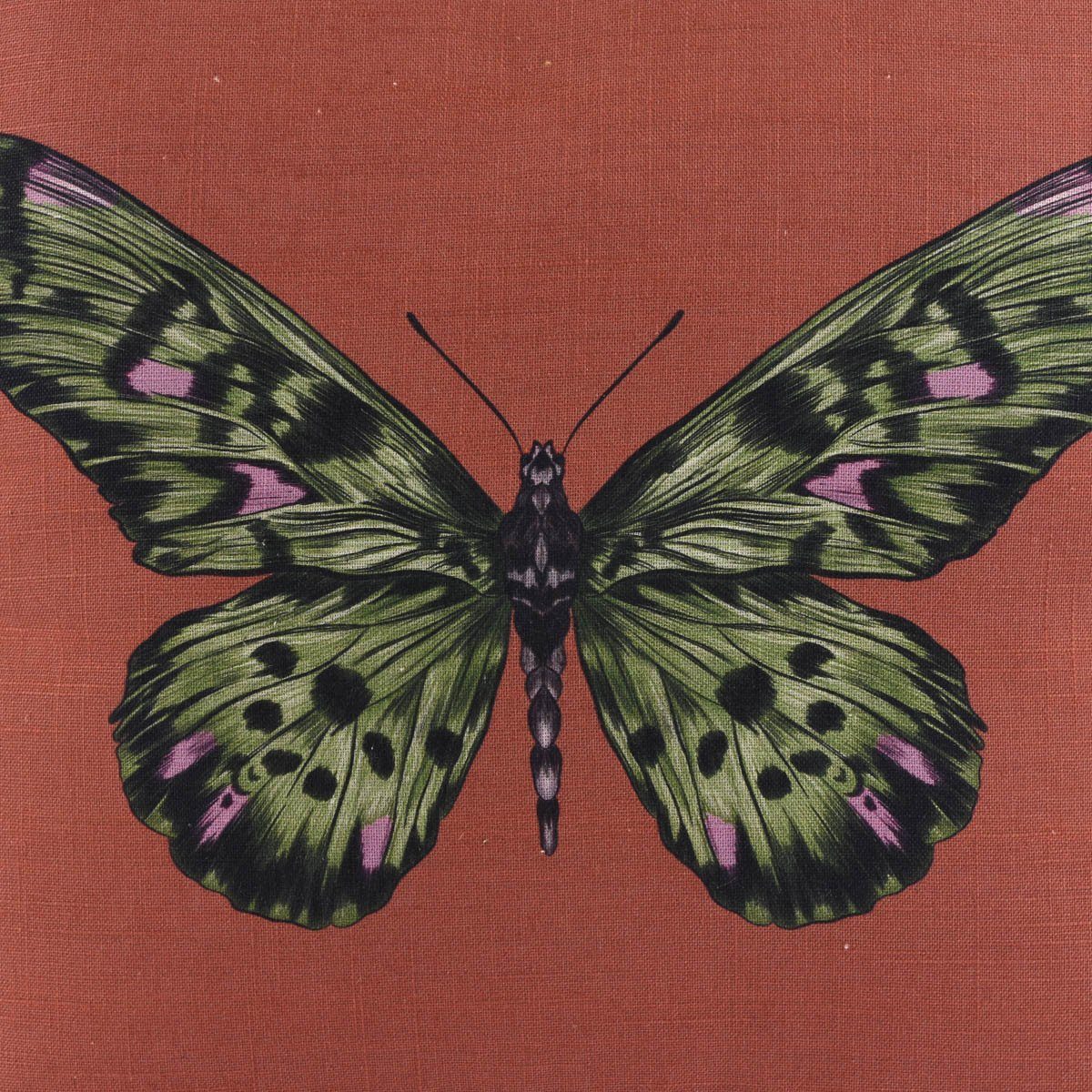 SCHÖNER LEBEN. Dekokissen Deko Baumwolle Kederumrandung aus braunrot Kissen Schmetterling 40x40c
