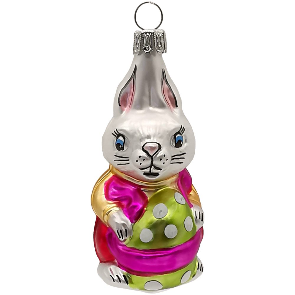Schatzhauser Christbaumschmuck Hase, Osterhase Gustav weiss 8cm (1-tlg), mundgeblasen, handbemalt