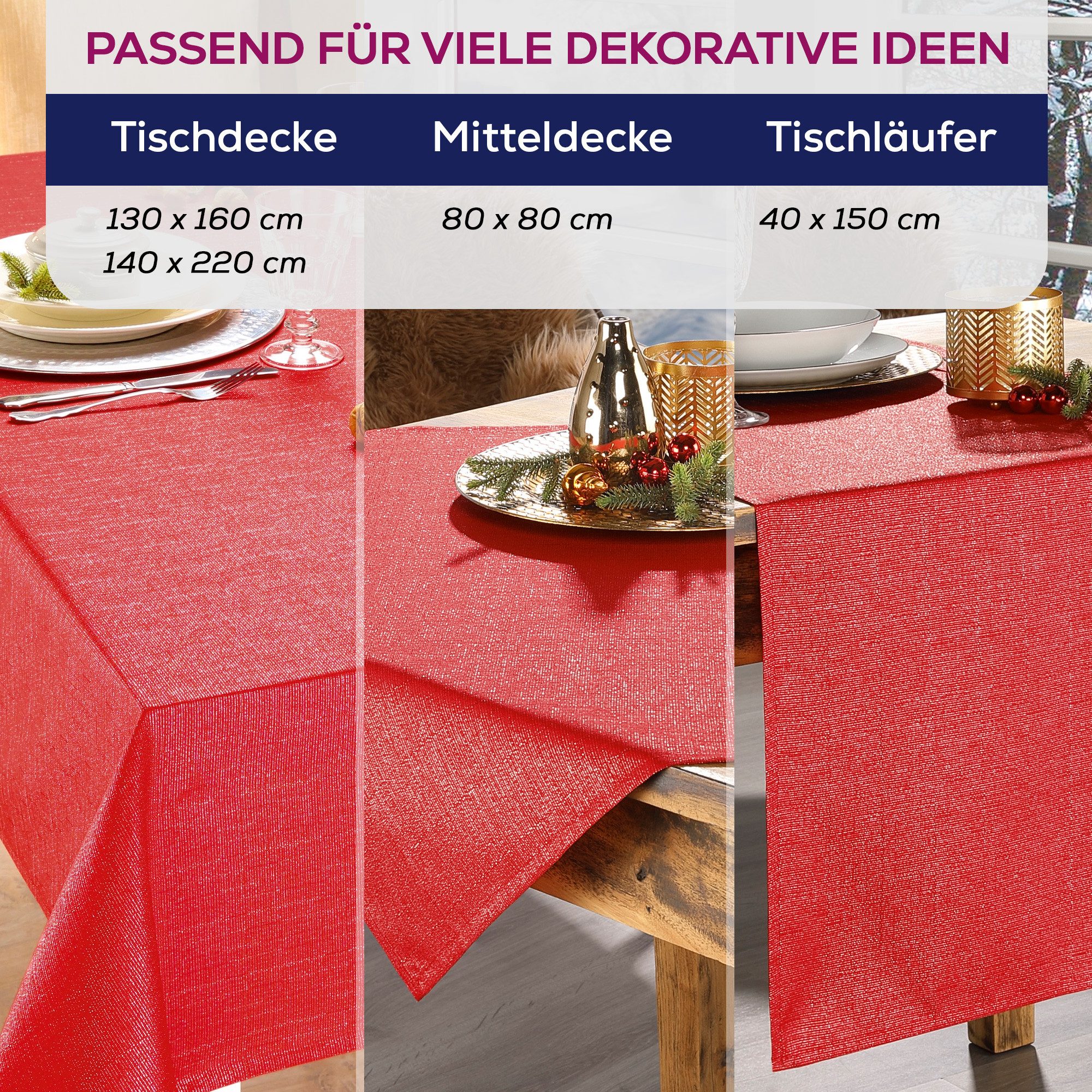 Beautex Tischdecke Lurex Tischdecke Weihnachten, Silber Gold glänzend, Weihnachtstisch (1-tlg)