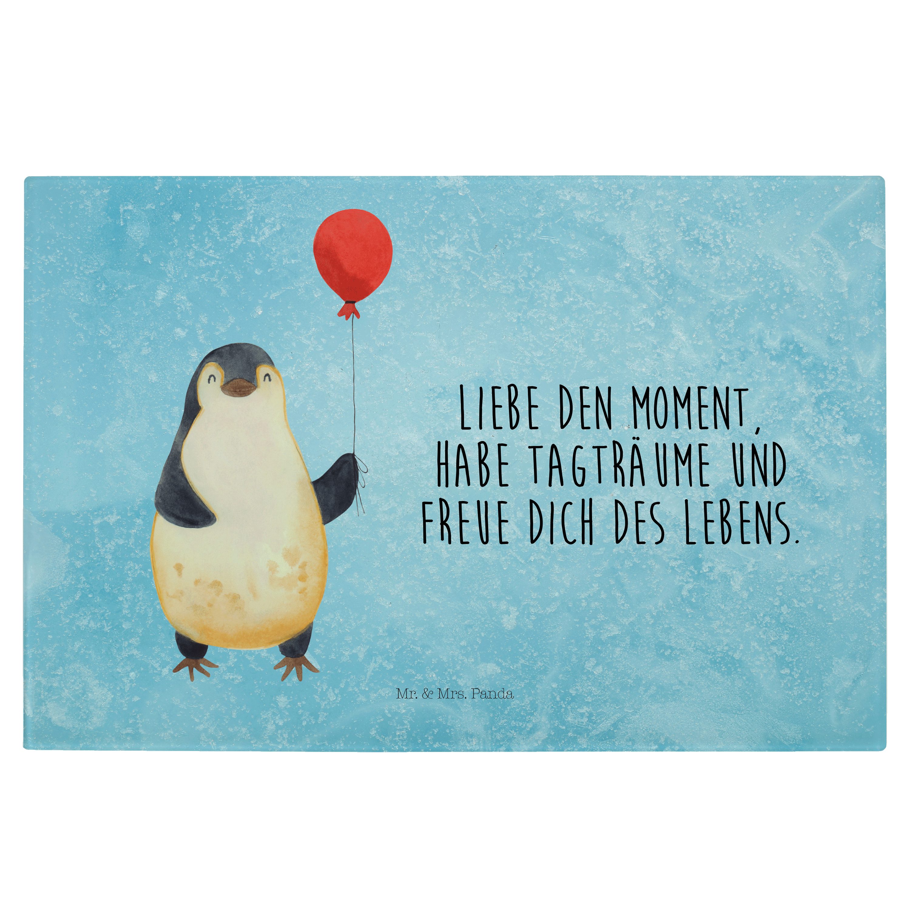 Luftballon Eisblau Mr. Premium Panda Mrs. - Freundin, Geschenk, Geschenk - & Pinguin Jahrmarkt, Servierbrett Glas, (1-St)