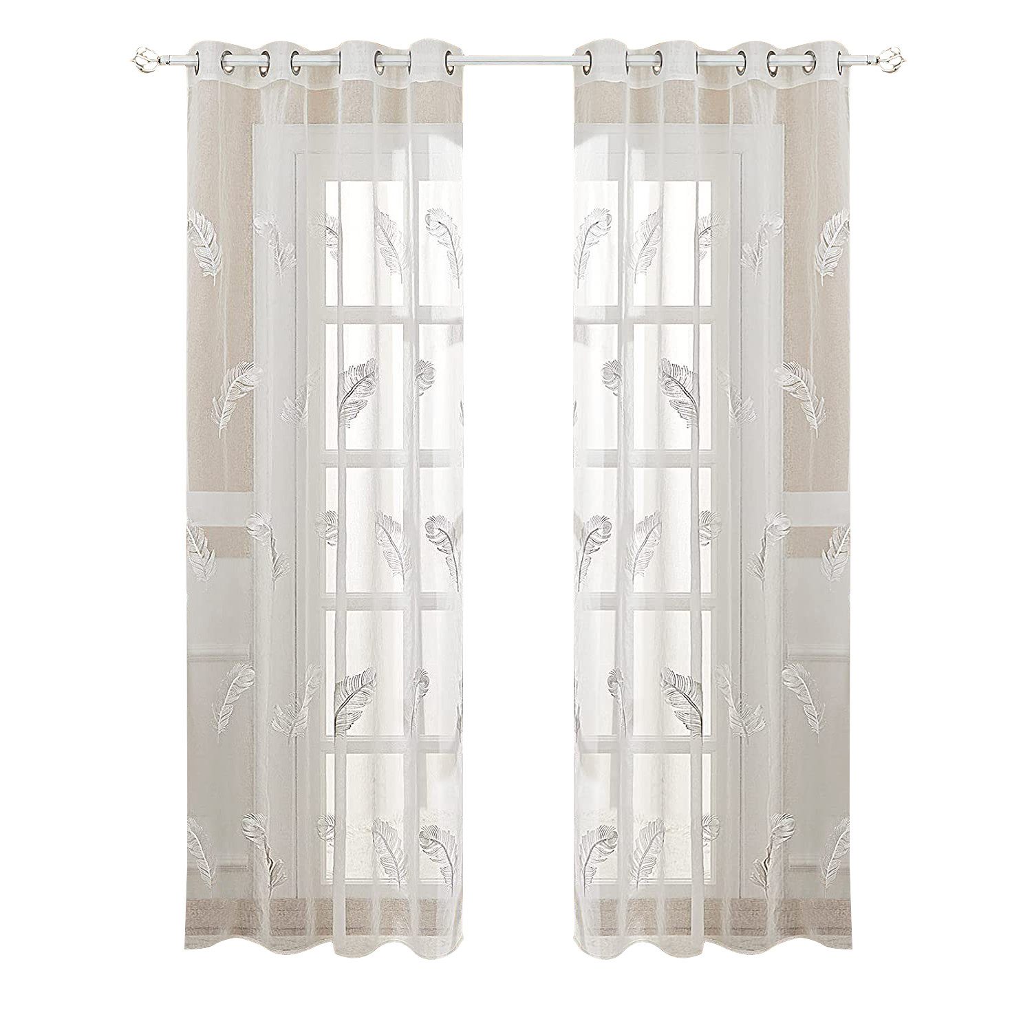 BYSURE Vorhang (2 St), Ösen, transparent, Voile, Federstickerei Vorhang günstig online kaufen
