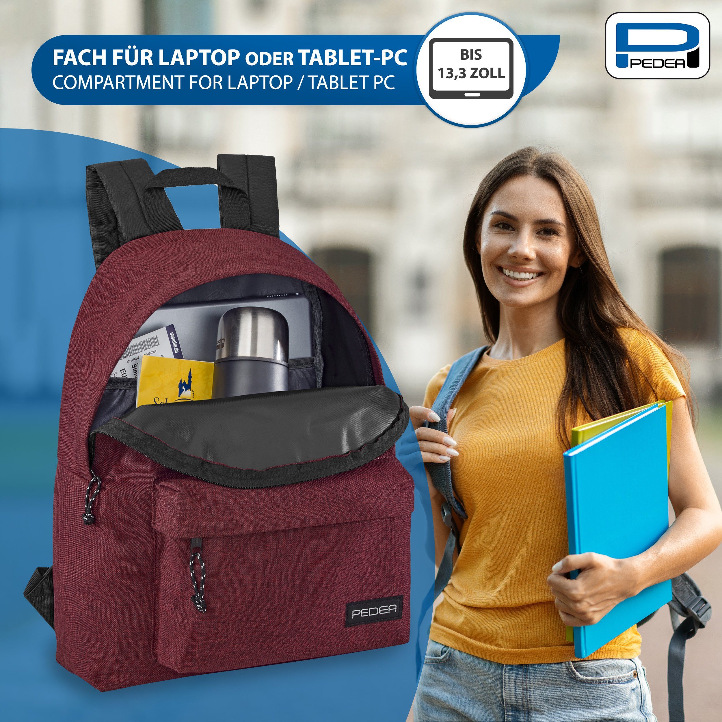 PEDEA Freizeitrucksack STYLE Daypack für Damen & Herren (13,3 Zoll (33,8 cm), gepolstert, wasserabweisend – Bild 3 von 5