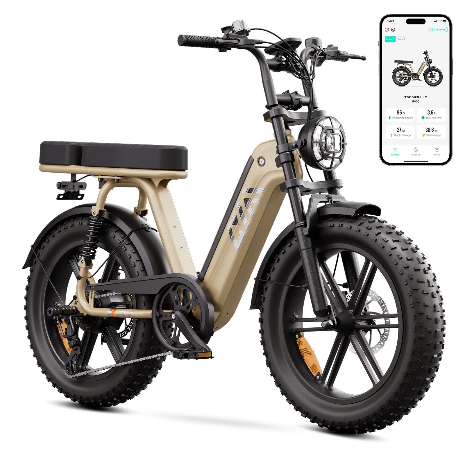 SISIGAD E-Bike Mountainbike 20'' Fat Tire E-Bike 48V 15AH,250W, Herausnehmbarer Akku, APP, R7, Shimano, Heckmotor, 720 Wh, 7-Gang Schaltung,100 km Reichweite(PAS) für Alltag und Freizeit