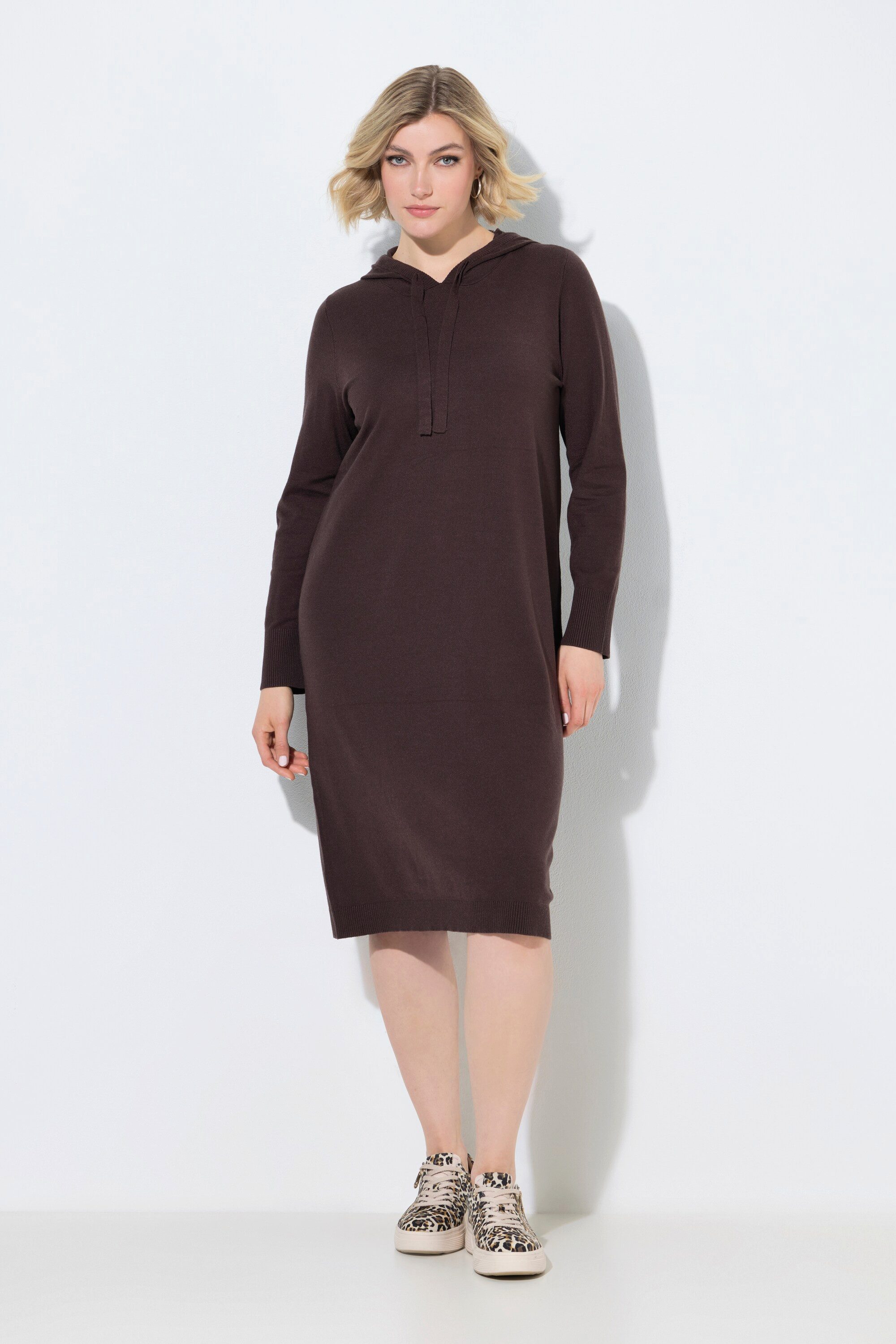 Midikleid Midi-Strickkleid Kapuze Langarm