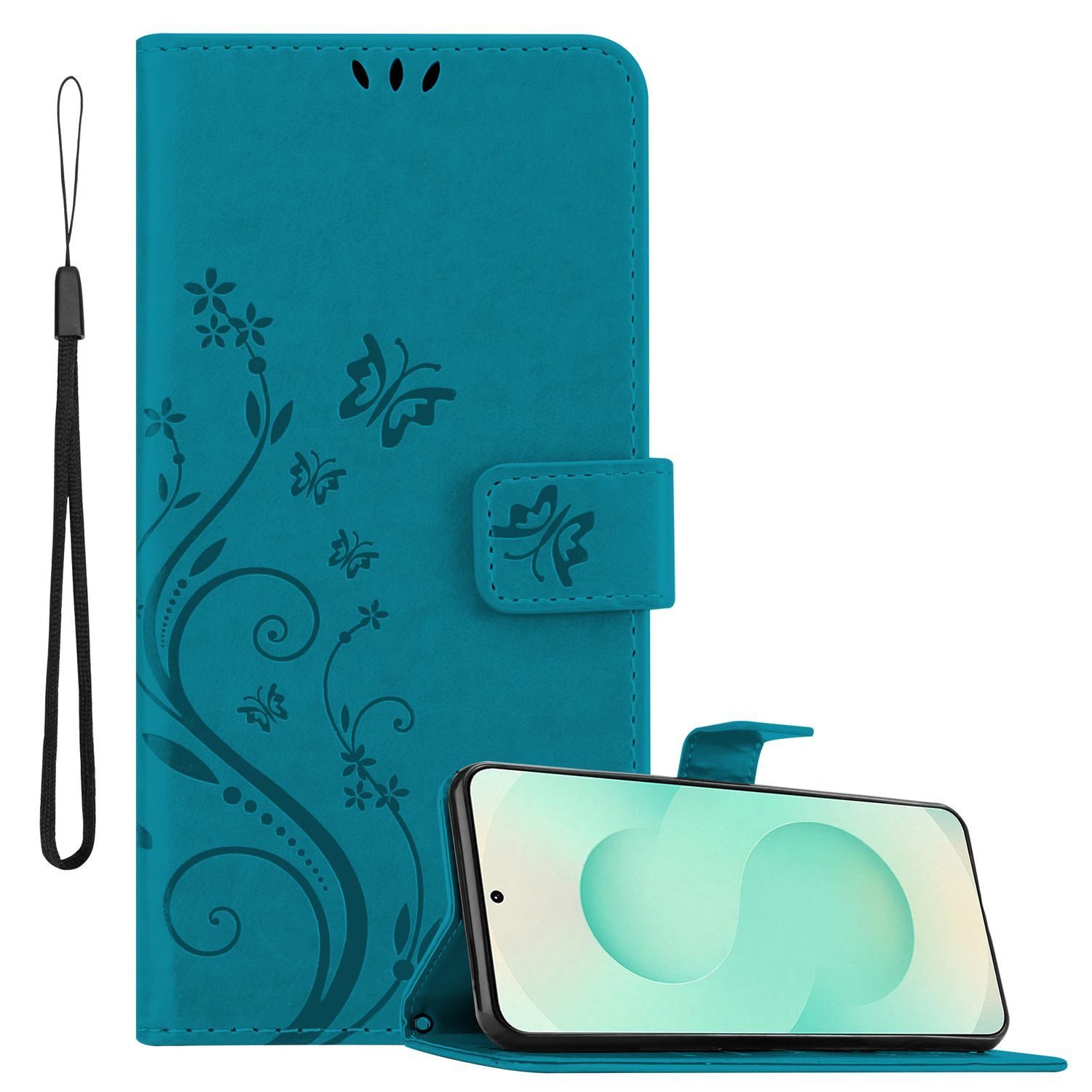 Cadorabo Handyhülle für Samsung Galaxy S26 Hülle im Blumen Design Samsung Galaxy S26, Hülle Schutzhülle Blumen Flower mit Standfunktion Kartenfach Magnet