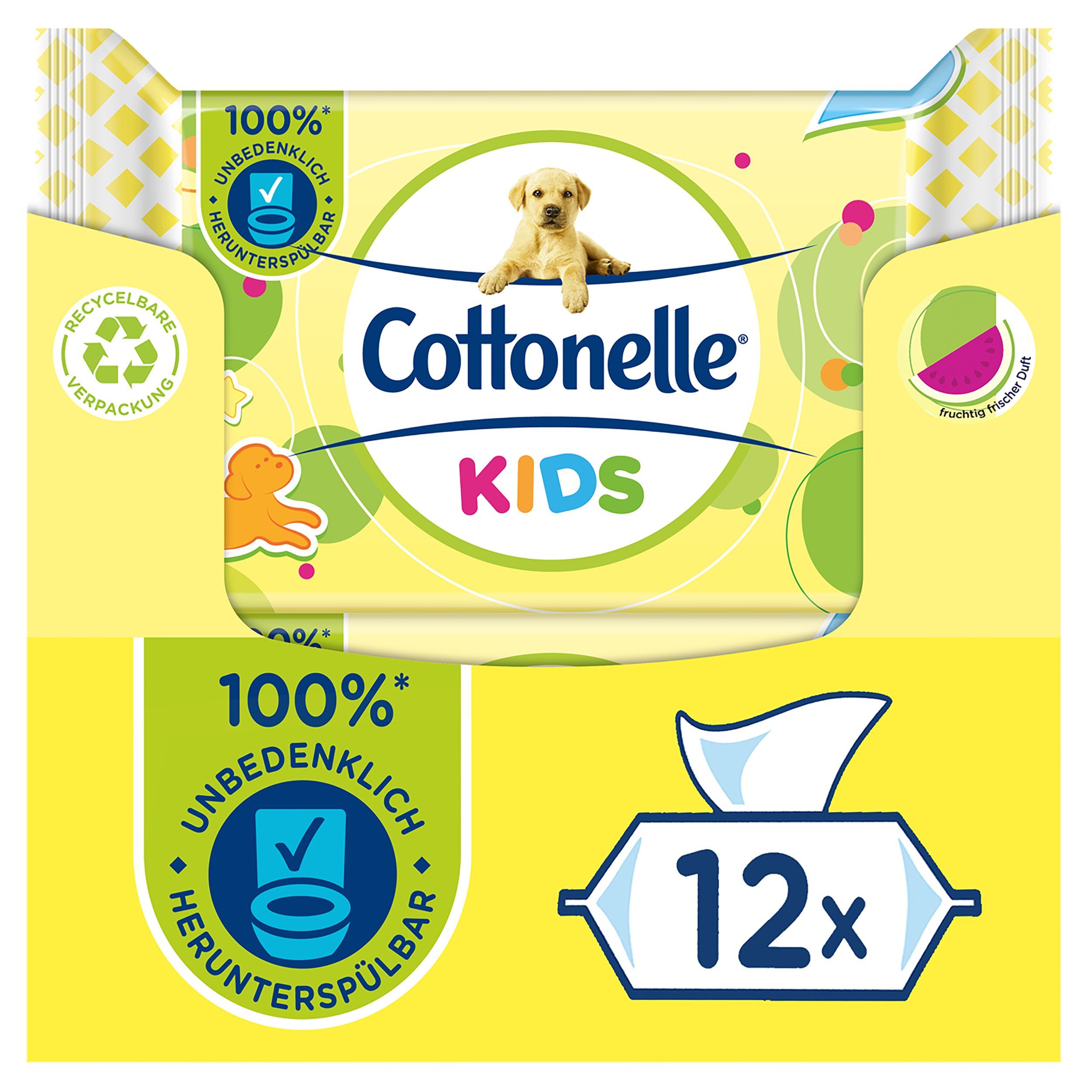 Cottonelle® Toilettenpapier Feuchtes Toilettenpapier Kids 12 x 42 Toilettentücher für Kinder (Vorratspackung 12 x 42 Tücher), WC-Tücher