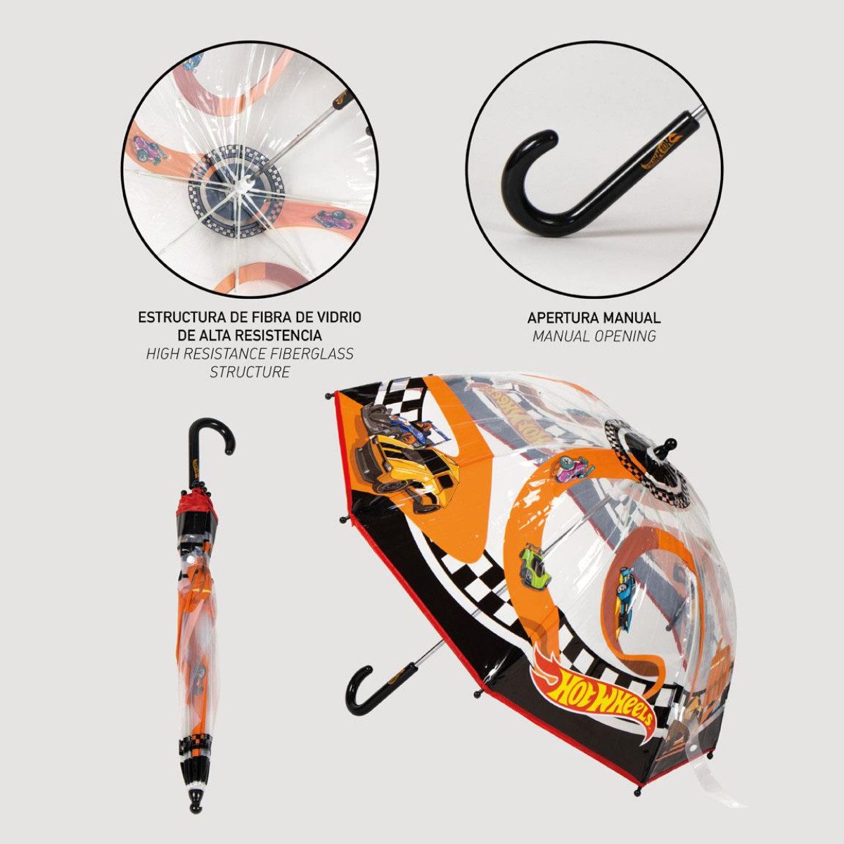 Hot Wheels Regenschirm-Wanderstock Ø 45 cm Regenschirm manueller Bubble-Schirm & Wetterschutz