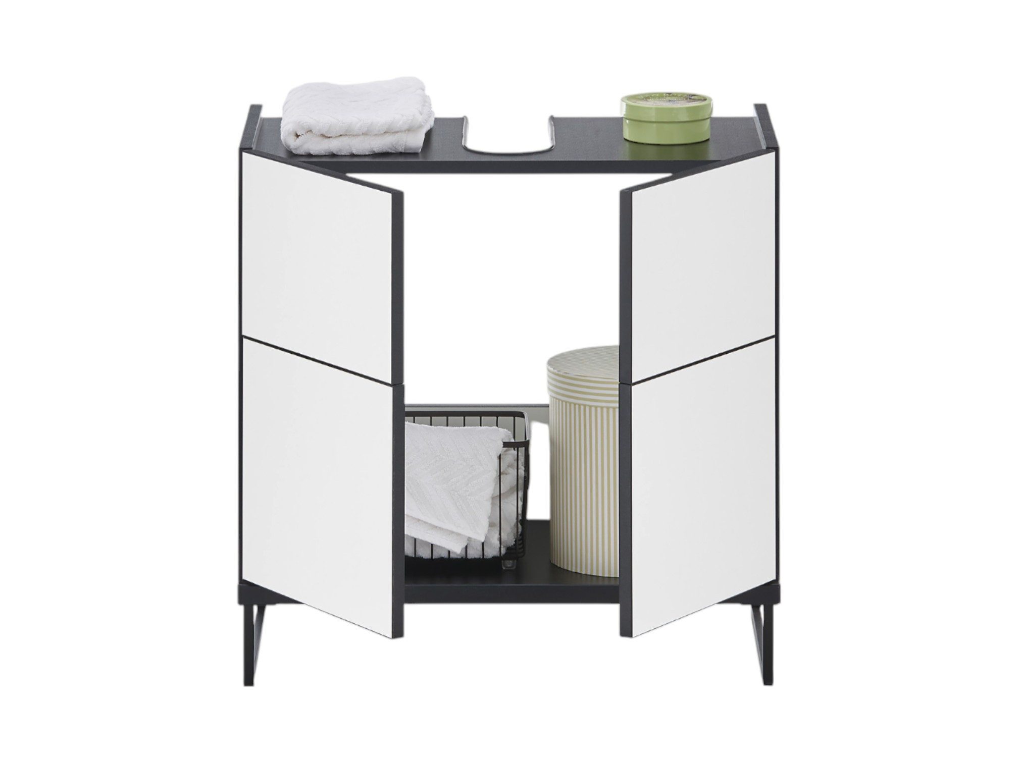 moebel-dich-auf Waschbeckenunterschrank VENEZIA (Badezimmerschrank, Waschtisch) Weiß matt, Absetzung: Schwarz