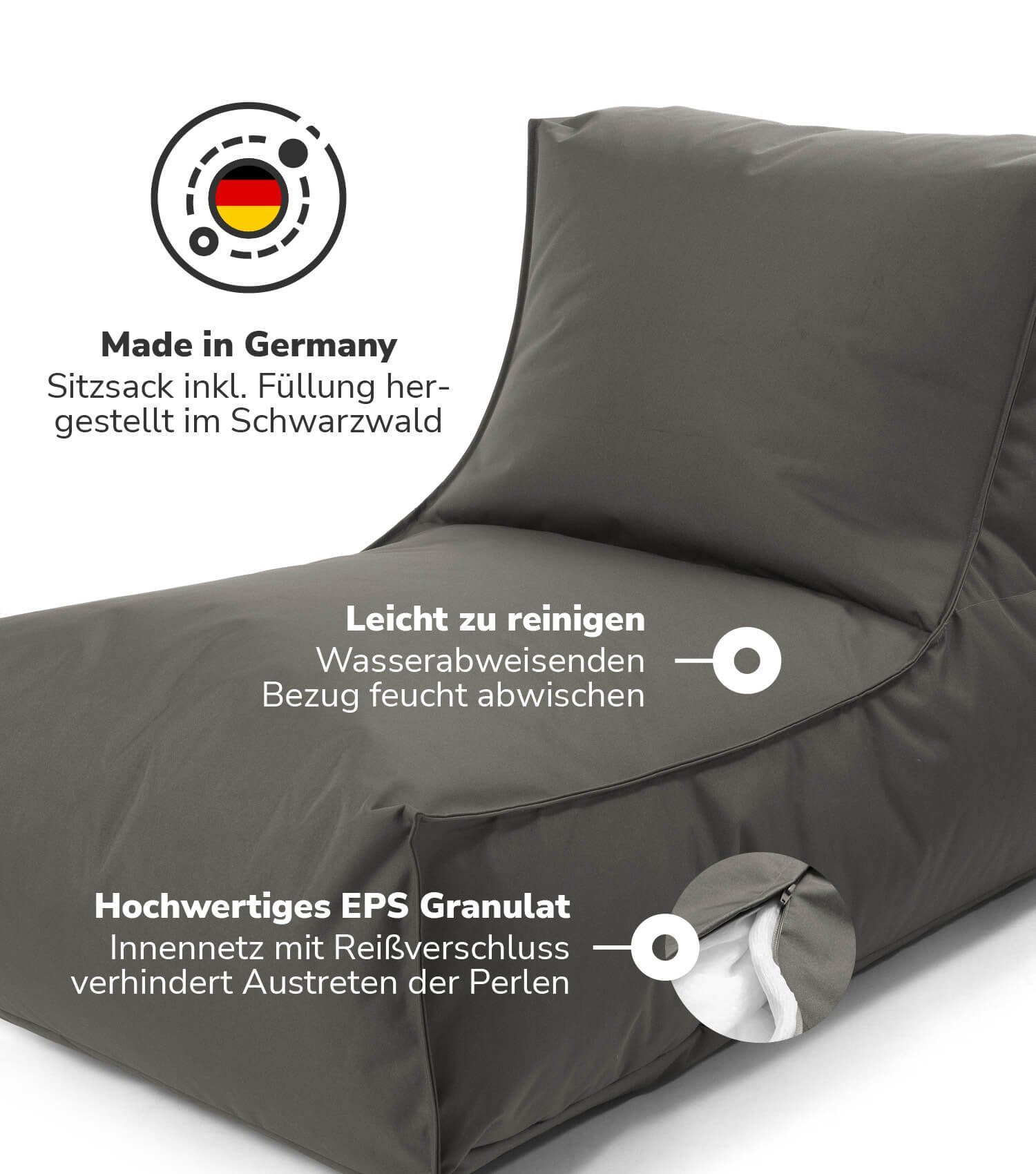 mokebo Sitzsack Der Sundowner (mit Bag & Kinder o. Hocker), Bodenkissen Relaxliege Erwachsene, Anthrazit Bean