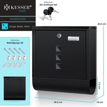 KESSER Briefkasten, Briefkasten Edelstahl Zeitungsfach Namensschild Sichtfenster