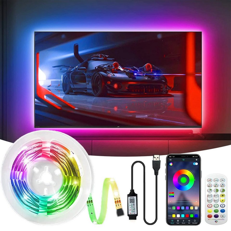 LANOR LED Stripe TV-Hintergrundbeleuchtung, LED-Licht, Bluetooth APP, Mit  Fernbedienung, Sound/Musik-Modus, IP65 tropfwassergeschützt, 3M wasserdicht