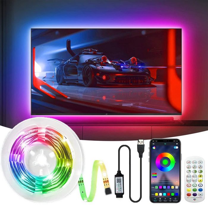 Lamon LED Stripe TV-Hintergrundbeleuchtung LED-Licht Bluetooth APP Mit Fernbedienung Sound/Musik-Modus IP65 tropfwassergeschützt 3M wasserdicht